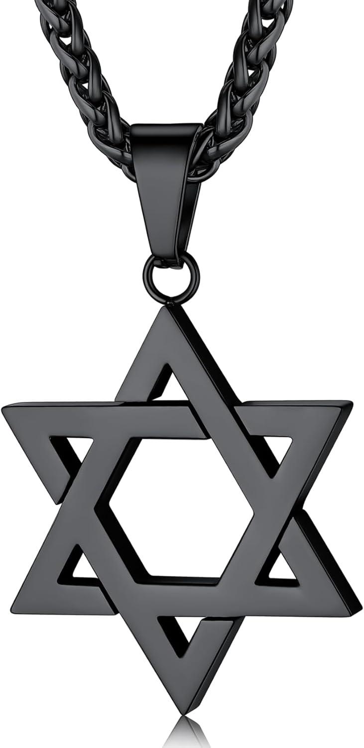 imageChainsHouse Magen Star of David Necklace for Men Women Stainless Steel18K Gold Plated HexagramDog Tag Pendant Jewish Israel Jewelry01BlackDavid Star