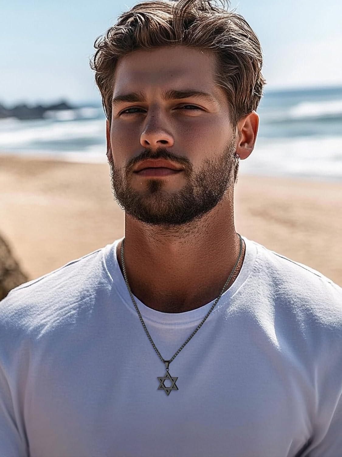 imageChainsHouse Magen Star of David Necklace for Men Women Stainless Steel18K Gold Plated HexagramDog Tag Pendant Jewish Israel Jewelry01BlackDavid Star