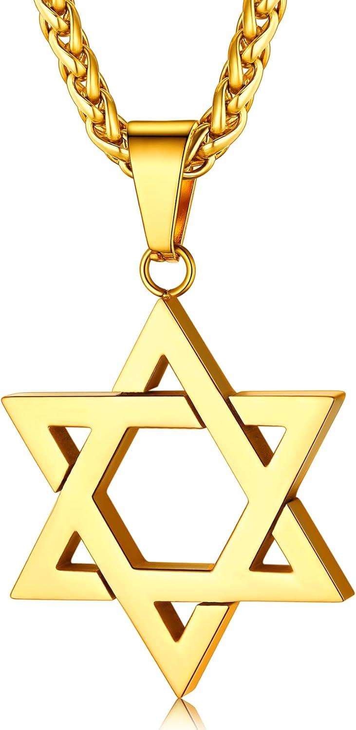 imageChainsHouse Magen Star of David Necklace for Men Women Stainless Steel18K Gold Plated HexagramDog Tag Pendant Jewish Israel Jewelry01GoldDavid Star