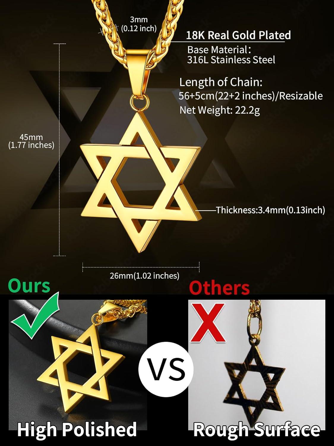 imageChainsHouse Magen Star of David Necklace for Men Women Stainless Steel18K Gold Plated HexagramDog Tag Pendant Jewish Israel Jewelry01GoldDavid Star
