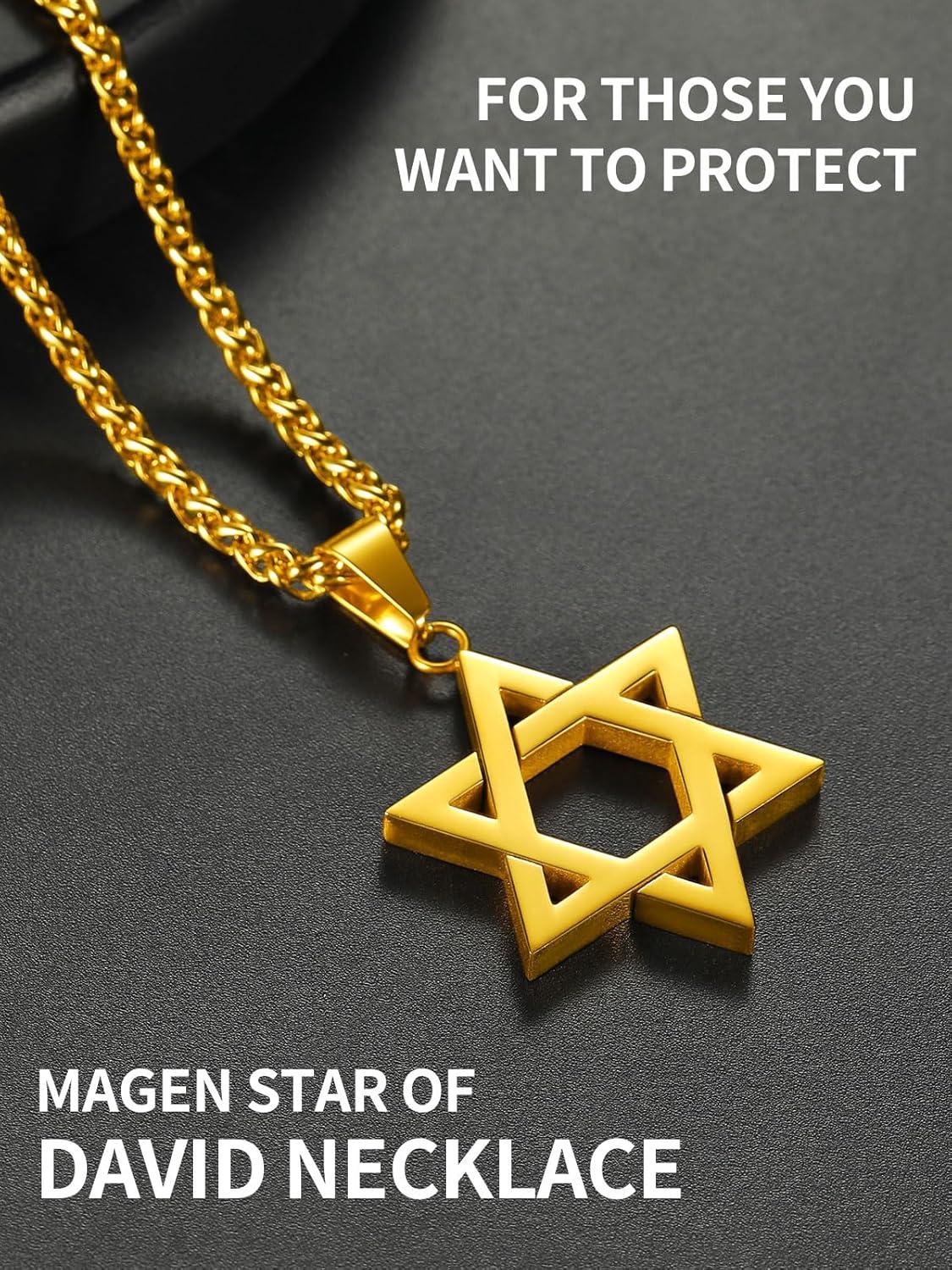imageChainsHouse Magen Star of David Necklace for Men Women Stainless Steel18K Gold Plated HexagramDog Tag Pendant Jewish Israel Jewelry01GoldDavid Star