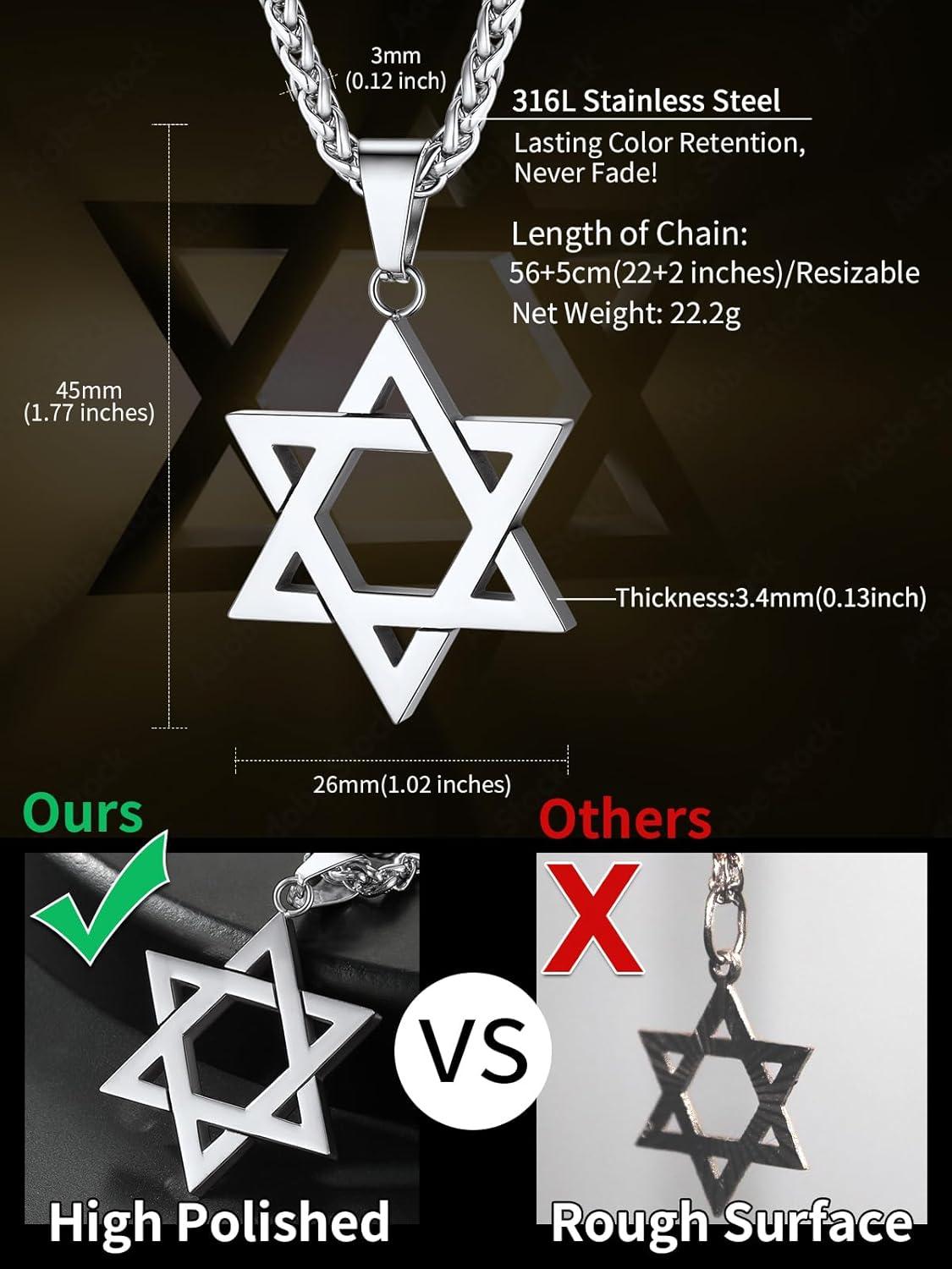 imageChainsHouse Magen Star of David Necklace for Men Women Stainless Steel18K Gold Plated HexagramDog Tag Pendant Jewish Israel Jewelry01SteelDavid Star