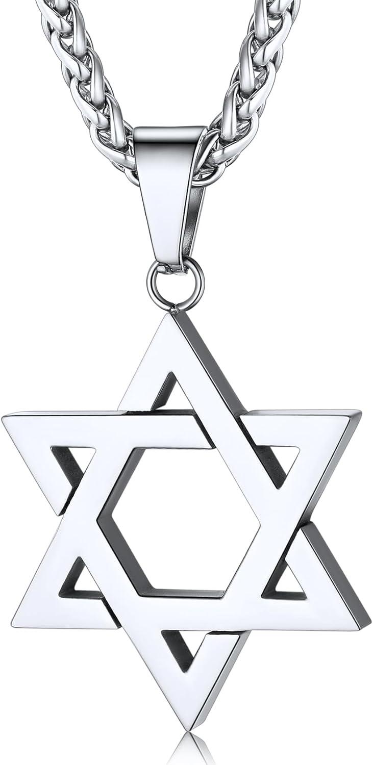 imageChainsHouse Magen Star of David Necklace for Men Women Stainless Steel18K Gold Plated HexagramDog Tag Pendant Jewish Israel Jewelry01SteelDavid Star