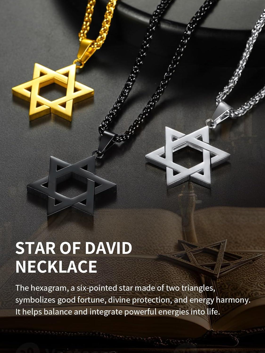 imageChainsHouse Magen Star of David Necklace for Men Women Stainless Steel18K Gold Plated HexagramDog Tag Pendant Jewish Israel Jewelry01SteelDavid Star