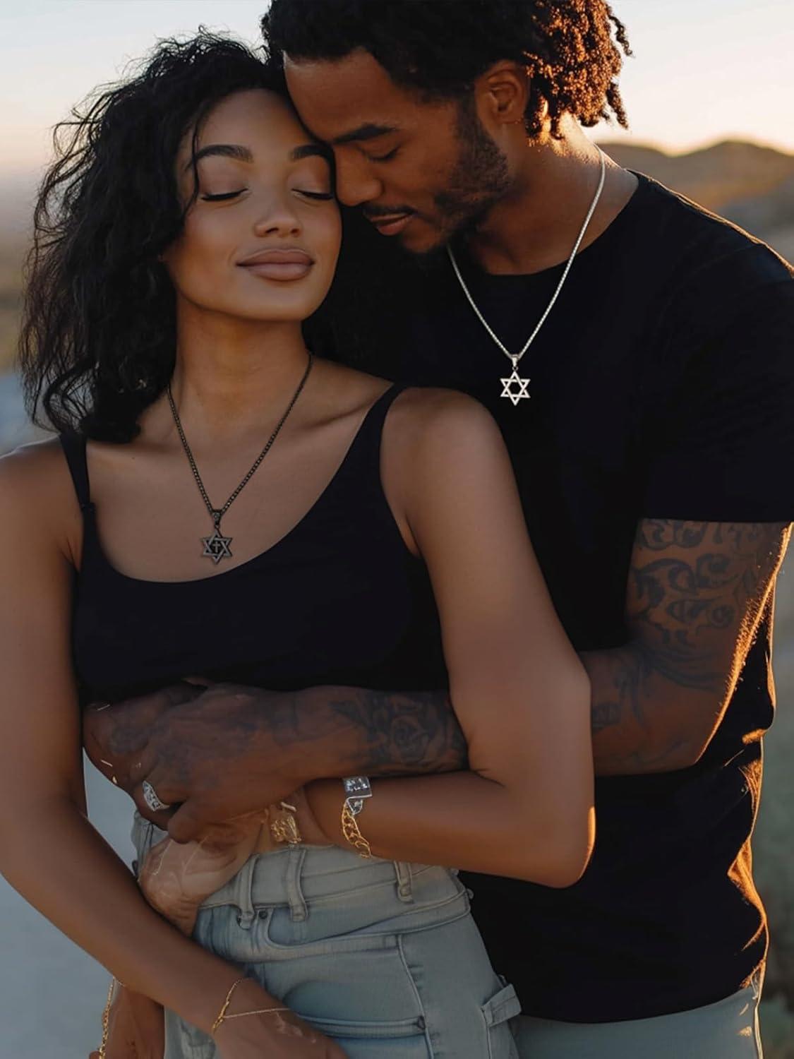 imageChainsHouse Magen Star of David Necklace for Men Women Stainless Steel18K Gold Plated HexagramDog Tag Pendant Jewish Israel Jewelry01SteelDavid Star