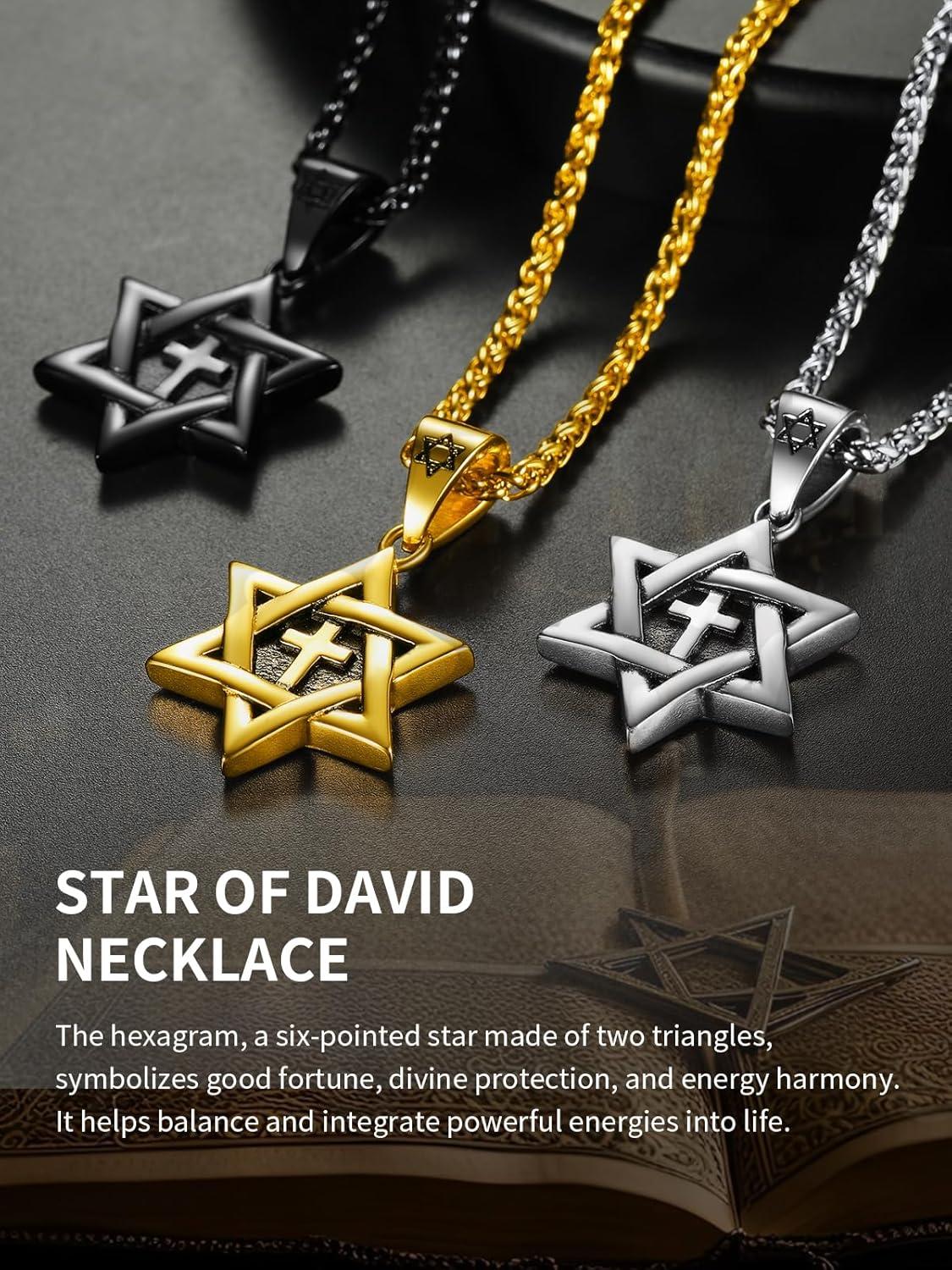 imageChainsHouse Magen Star of David Necklace for Men Women Stainless Steel18K Gold Plated HexagramDog Tag Pendant Jewish Israel Jewelry02BlackCross Star