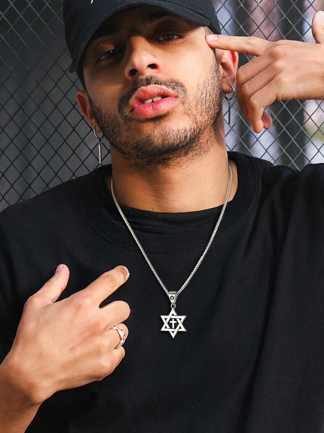 imageChainsHouse Magen Star of David Necklace for Men Women Stainless Steel18K Gold Plated HexagramDog Tag Pendant Jewish Israel Jewelry02SteelCross Star