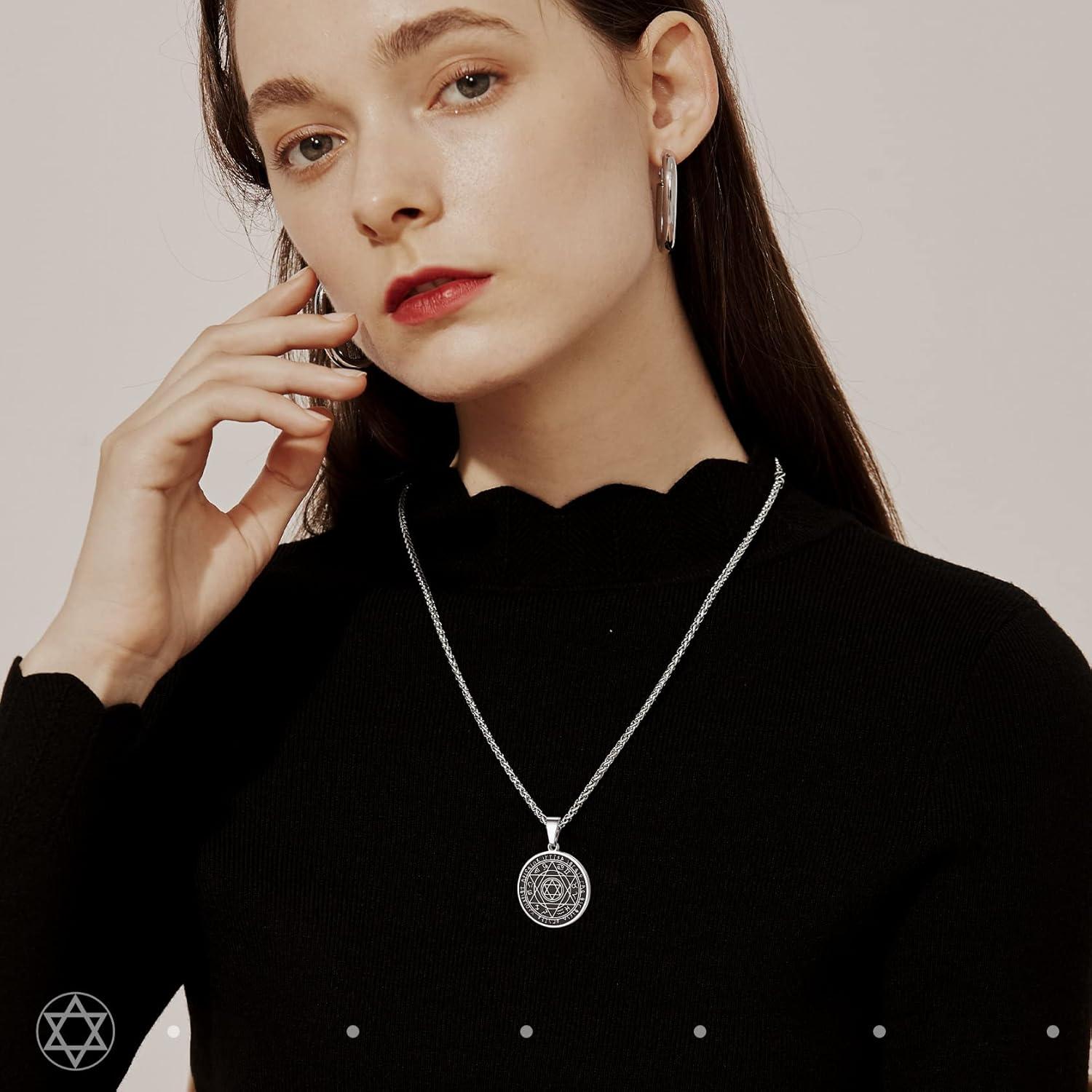 imageChainsHouse Magen Star of David Necklace for Men Women Stainless Steel18K Gold Plated HexagramDog Tag Pendant Jewish Israel Jewelry03SteelRound Star