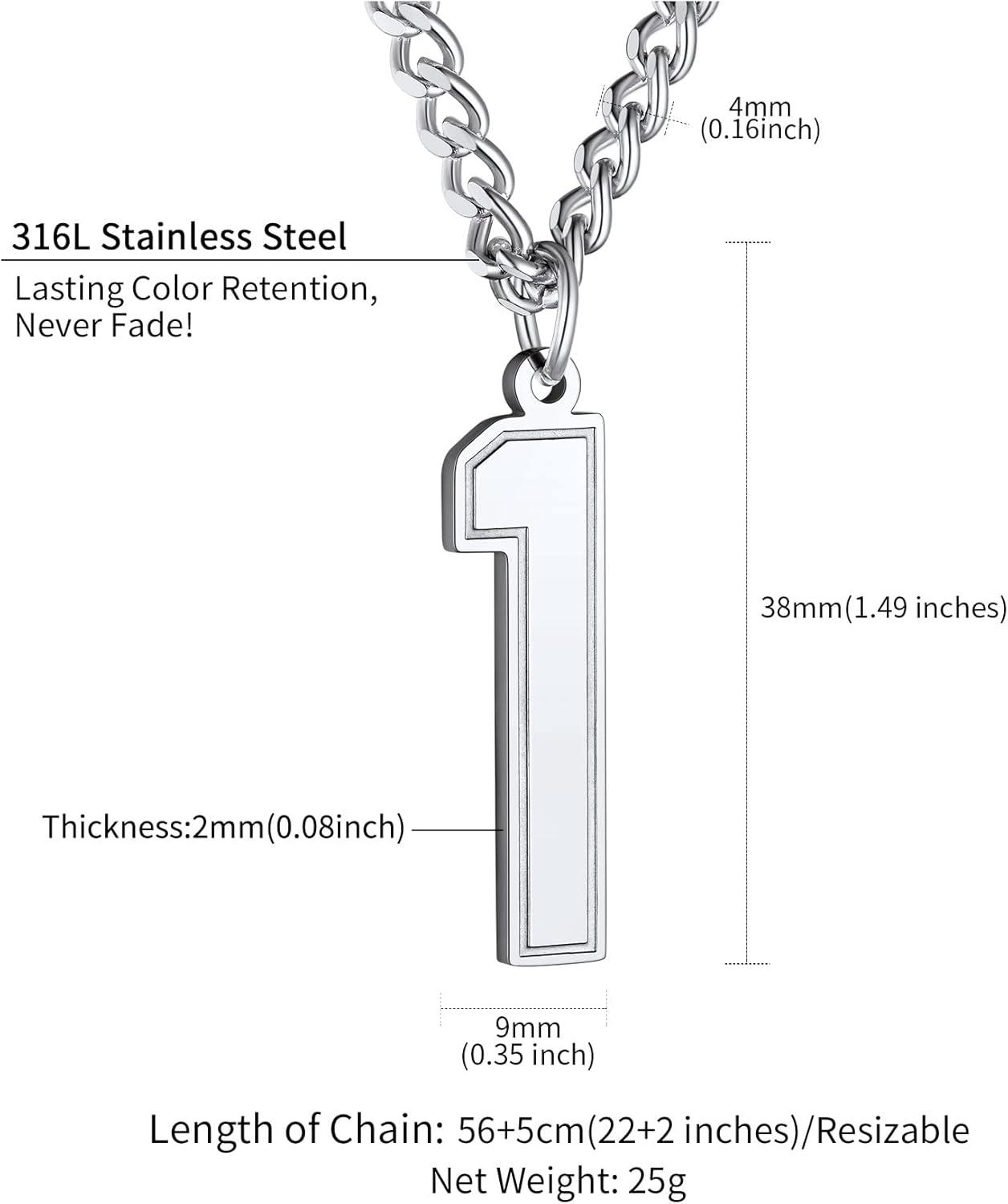 imageChainsHouse Men 09 Jersey Number Necklace Custom Necklace BaseballBasketballFootball with Number Personalized Number Pendant Stainless Steel Chain Sports Necklaces for Men Women with Gift BoxNumber 1Steel