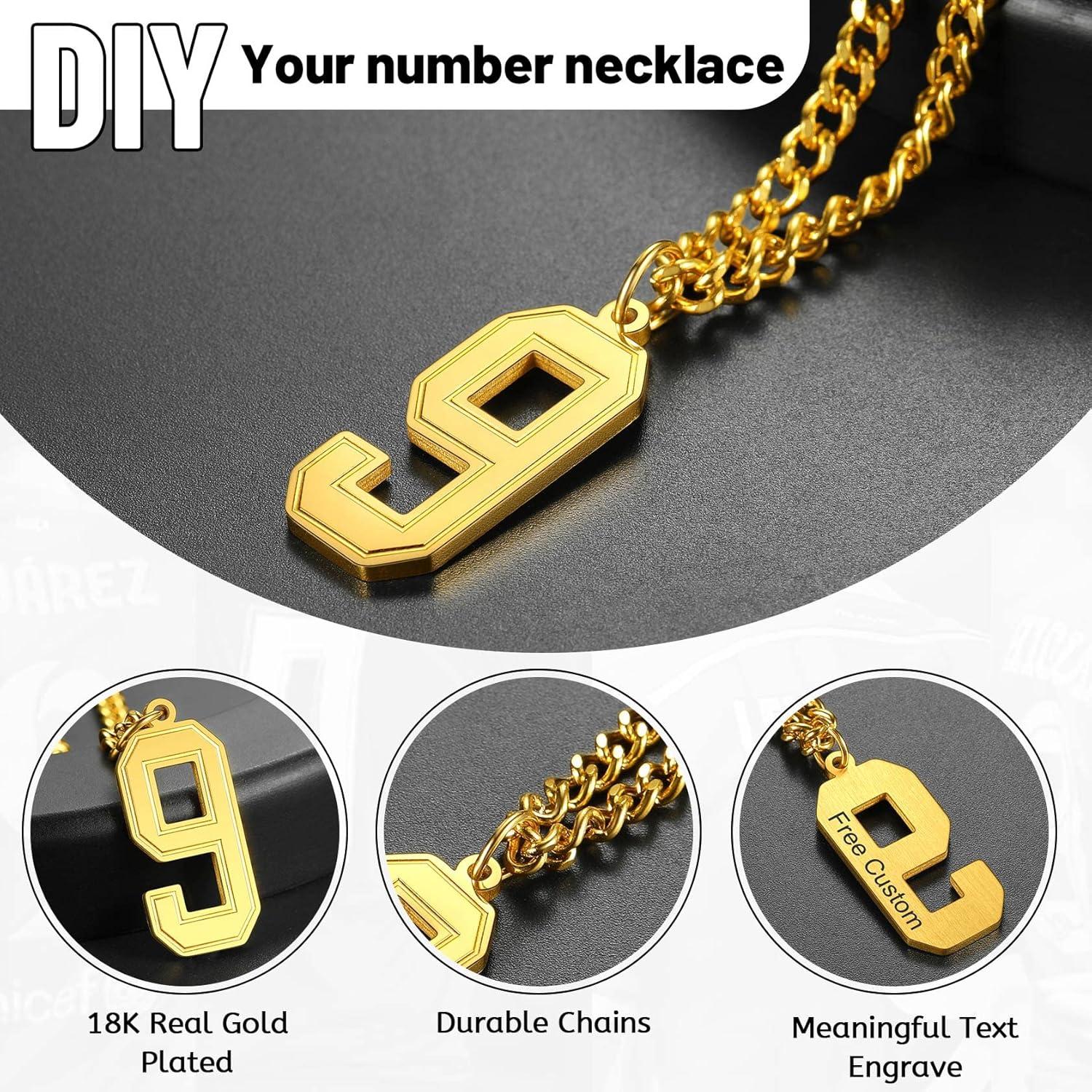 imageChainsHouse Men 09 Jersey Number Necklace Custom Necklace BaseballBasketballFootball with Number Personalized Number Pendant Stainless Steel Chain Sports Necklaces for Men Women with Gift BoxNumber 6Gold