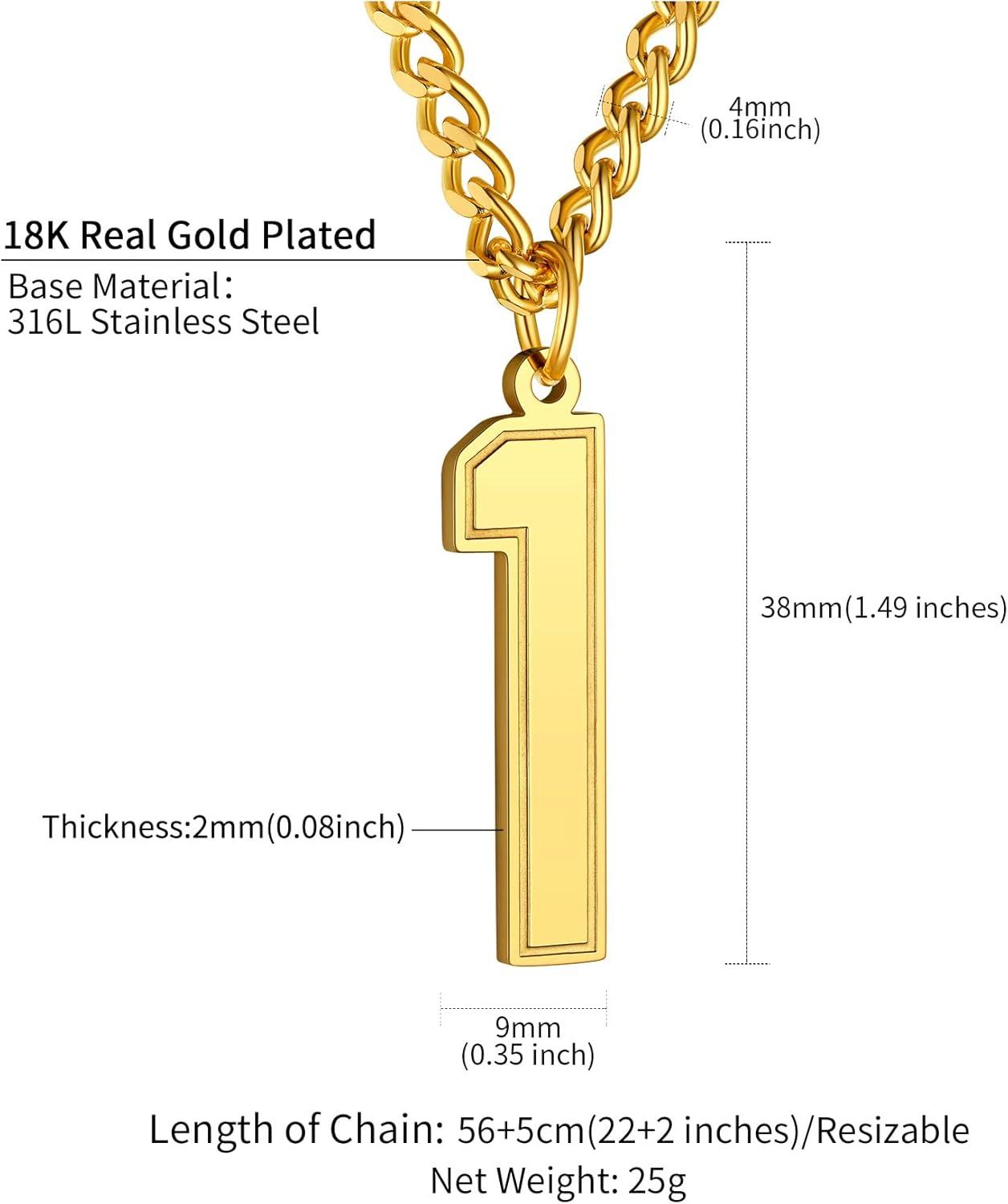 imageChainsHouse Men 09 Jersey Number Necklace Custom Necklace BaseballBasketballFootball with Number Personalized Number Pendant Stainless Steel Chain Sports Necklaces for Men Women with Gift BoxNumber 1Gold