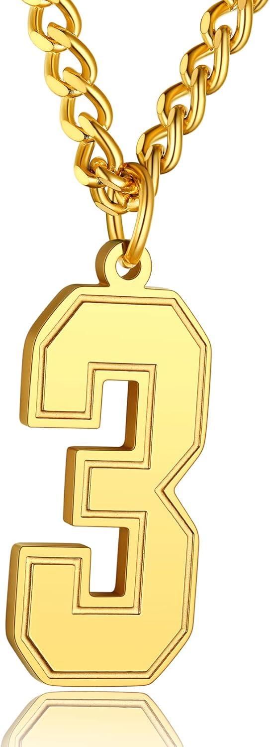 imageChainsHouse Men 09 Jersey Number Necklace Custom Necklace BaseballBasketballFootball with Number Personalized Number Pendant Stainless Steel Chain Sports Necklaces for Men Women with Gift BoxNumber 3Gold