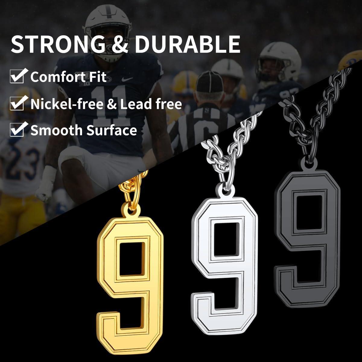 imageChainsHouse Men 09 Jersey Number Necklace Custom Necklace BaseballBasketballFootball with Number Personalized Number Pendant Stainless Steel Chain Sports Necklaces for Men Women with Gift BoxNumber 7Gold