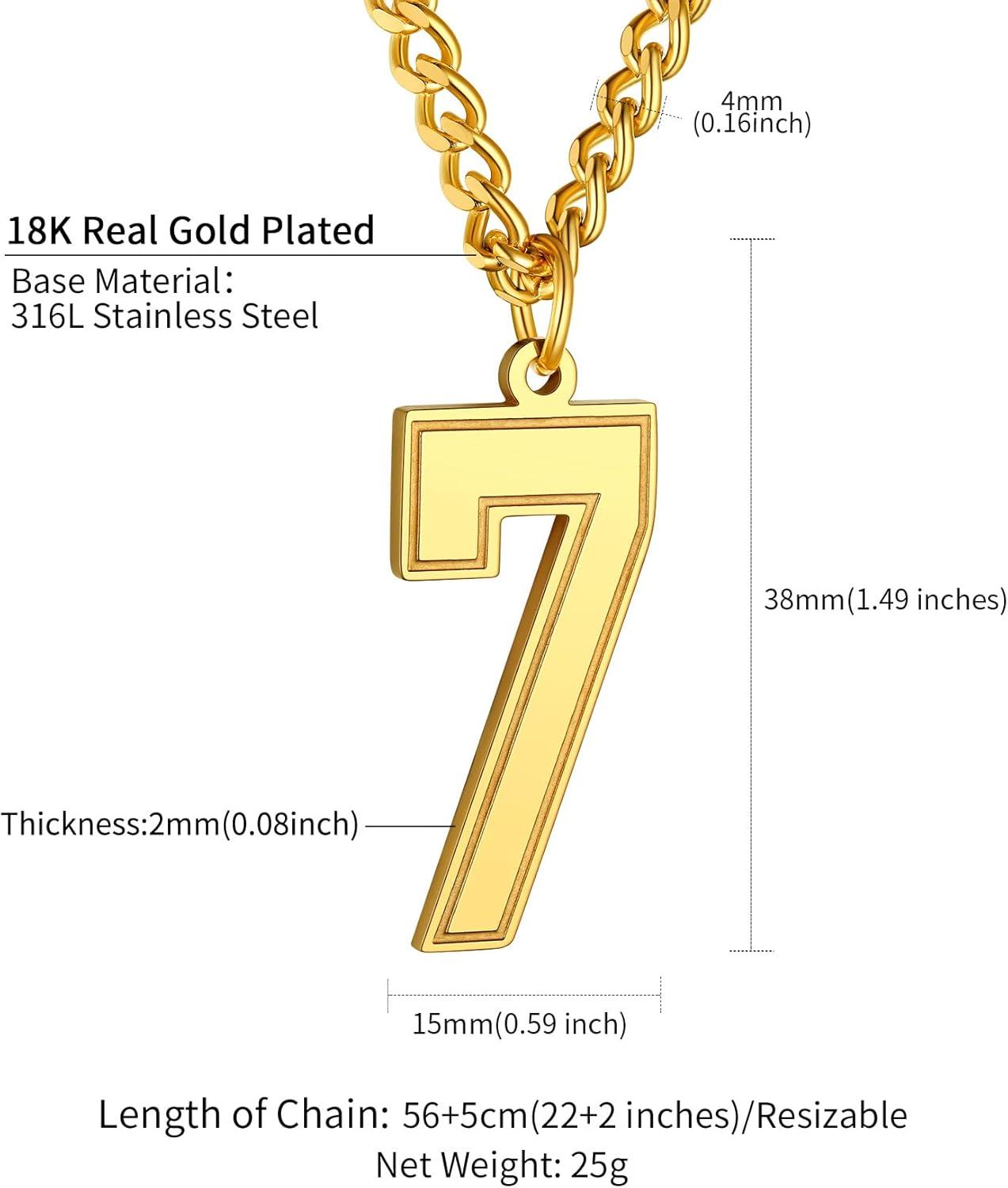 imageChainsHouse Men 09 Jersey Number Necklace Custom Necklace BaseballBasketballFootball with Number Personalized Number Pendant Stainless Steel Chain Sports Necklaces for Men Women with Gift BoxNumber 7Gold