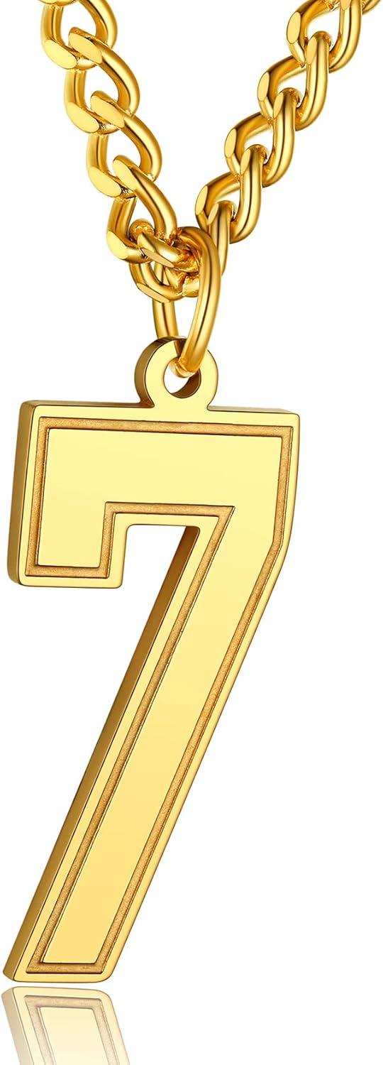 imageChainsHouse Men 09 Jersey Number Necklace Custom Necklace BaseballBasketballFootball with Number Personalized Number Pendant Stainless Steel Chain Sports Necklaces for Men Women with Gift BoxNumber 7Gold