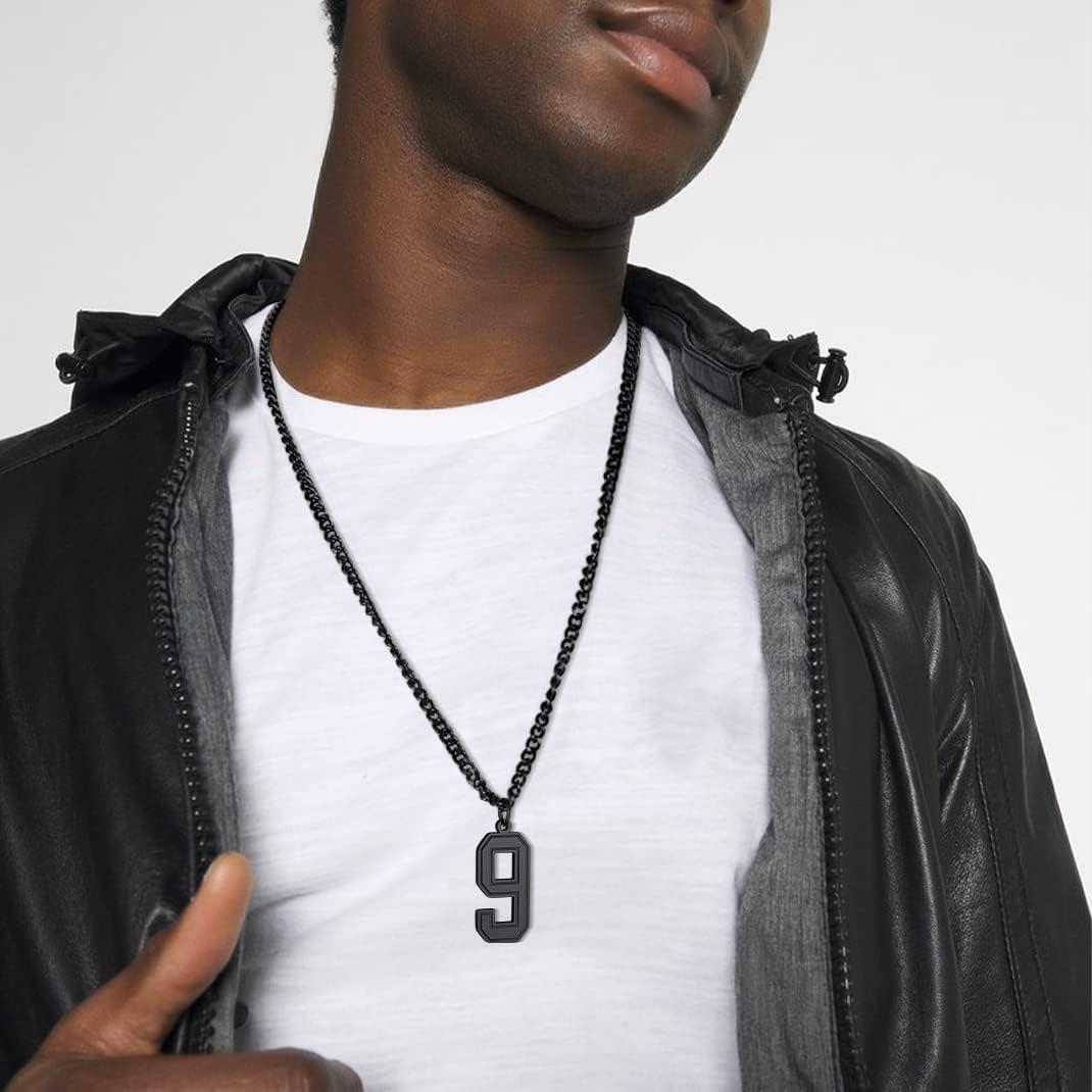 imageChainsHouse Men 09 Jersey Number Necklace Custom Necklace BaseballBasketballFootball with Number Personalized Number Pendant Stainless Steel Chain Sports Necklaces for Men Women with Gift BoxNumber 3Black