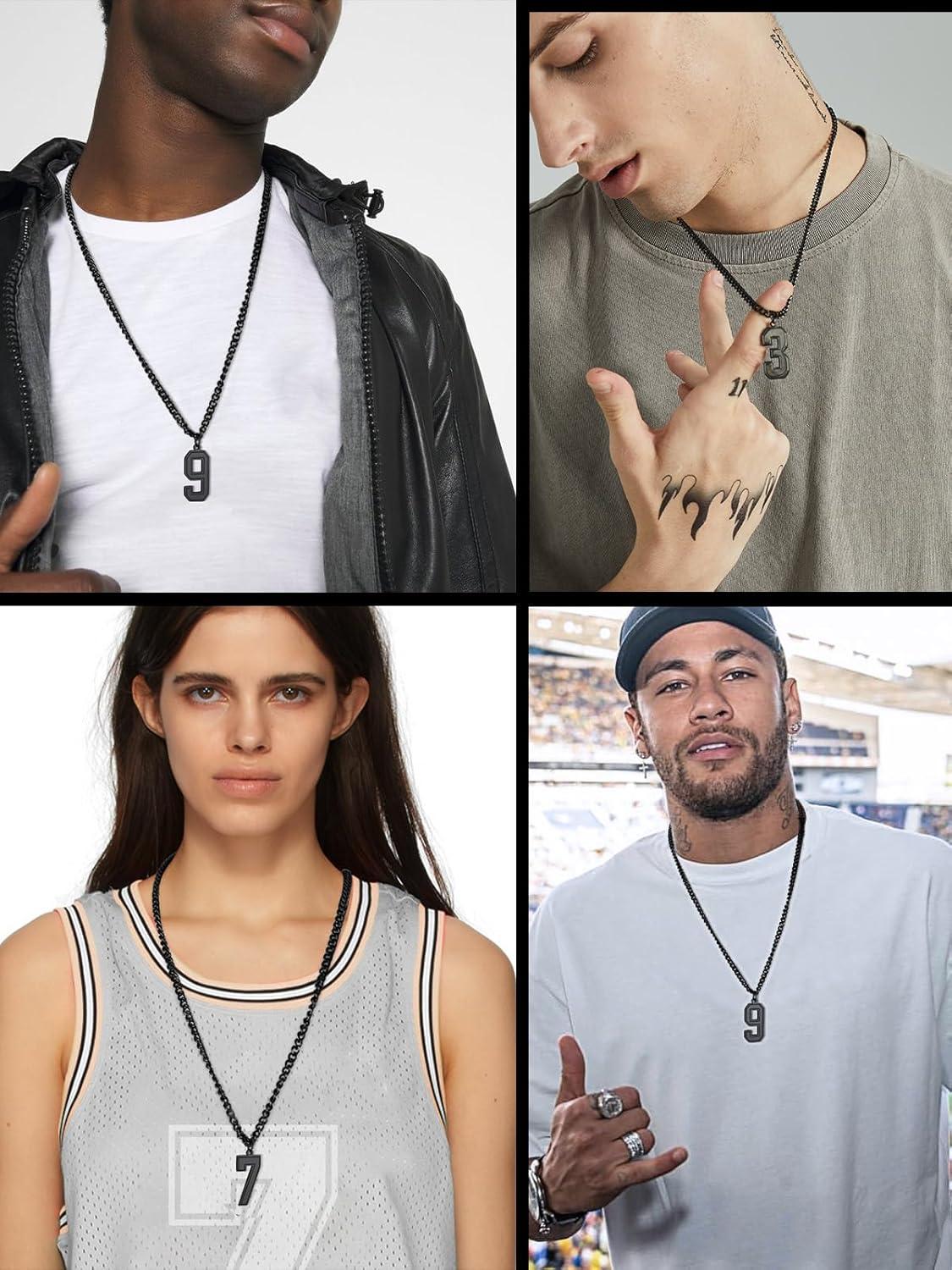 imageChainsHouse Men 09 Jersey Number Necklace Custom Necklace BaseballBasketballFootball with Number Personalized Number Pendant Stainless Steel Chain Sports Necklaces for Men Women with Gift BoxNumber 3Black