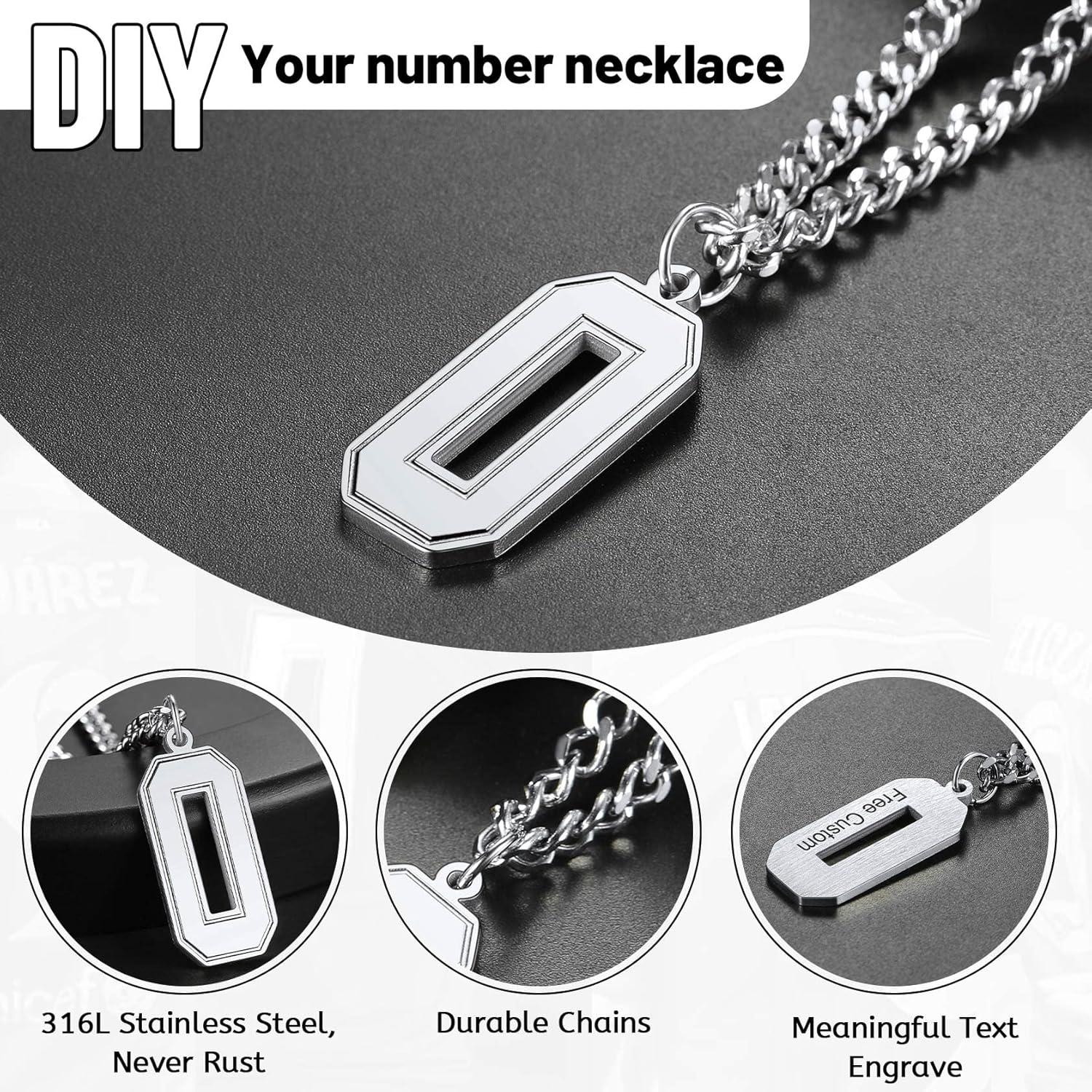 imageChainsHouse Men 09 Jersey Number Necklace Custom Necklace BaseballBasketballFootball with Number Personalized Number Pendant Stainless Steel Chain Sports Necklaces for Men Women with Gift BoxNumber 1Steel
