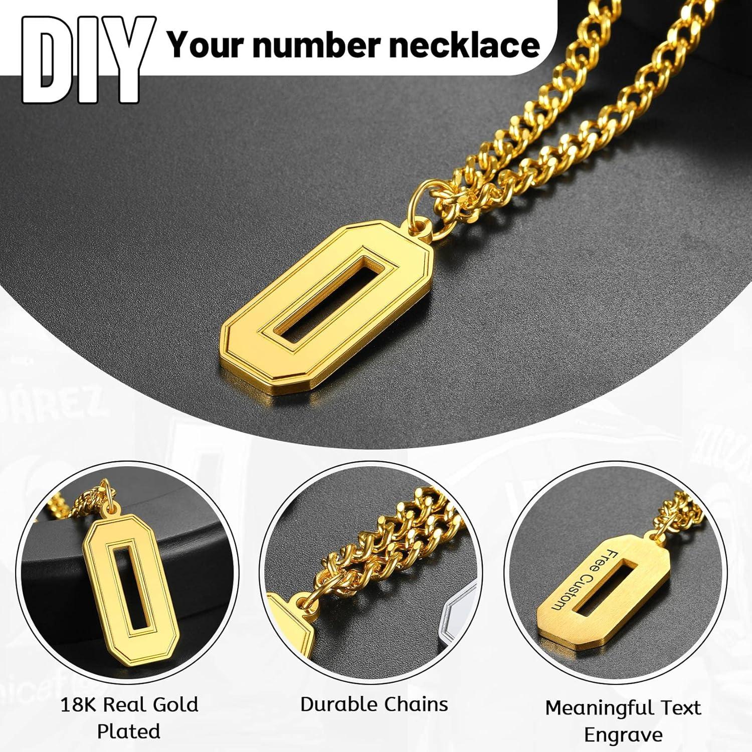 imageChainsHouse Men 09 Jersey Number Necklace Custom Necklace BaseballBasketballFootball with Number Personalized Number Pendant Stainless Steel Chain Sports Necklaces for Men Women with Gift BoxNumber 2Gold
