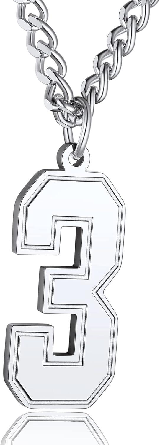 imageChainsHouse Men 09 Jersey Number Necklace Custom Necklace BaseballBasketballFootball with Number Personalized Number Pendant Stainless Steel Chain Sports Necklaces for Men Women with Gift BoxNumber 3Steel