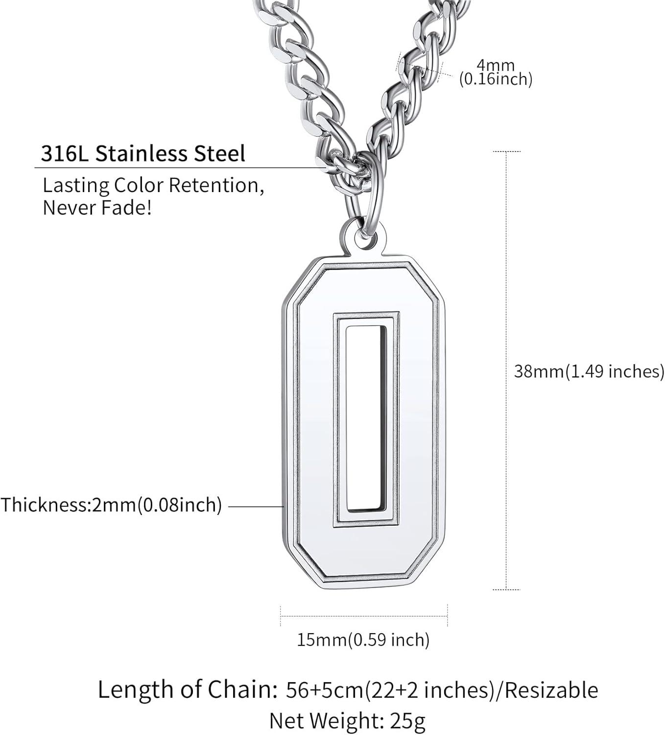 imageChainsHouse Men 09 Jersey Number Necklace Custom Necklace BaseballBasketballFootball with Number Personalized Number Pendant Stainless Steel Chain Sports Necklaces for Men Women with Gift BoxNumber 0Steel