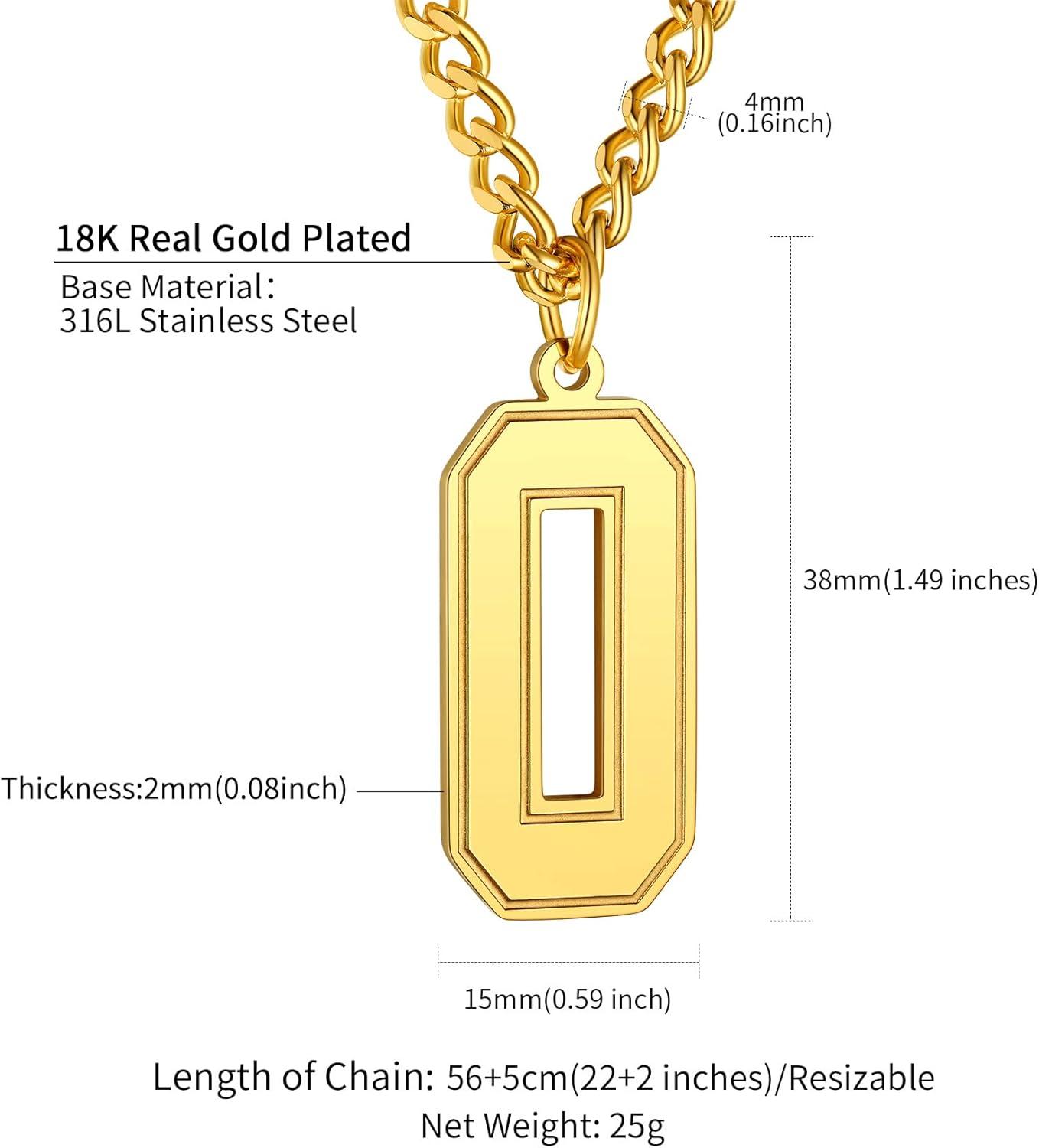 imageChainsHouse Men 09 Jersey Number Necklace Custom Necklace BaseballBasketballFootball with Number Personalized Number Pendant Stainless Steel Chain Sports Necklaces for Men Women with Gift BoxNumber 0Gold