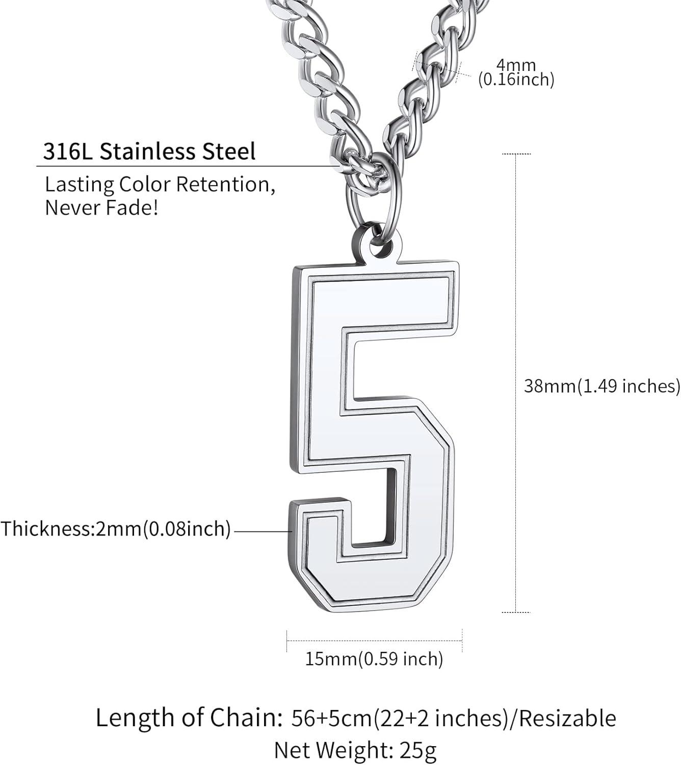 imageChainsHouse Men 09 Jersey Number Necklace Custom Necklace BaseballBasketballFootball with Number Personalized Number Pendant Stainless Steel Chain Sports Necklaces for Men Women with Gift BoxNumber 5Steel