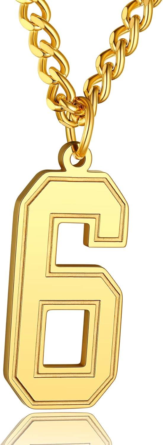 imageChainsHouse Men 09 Jersey Number Necklace Custom Necklace BaseballBasketballFootball with Number Personalized Number Pendant Stainless Steel Chain Sports Necklaces for Men Women with Gift BoxNumber 6Gold
