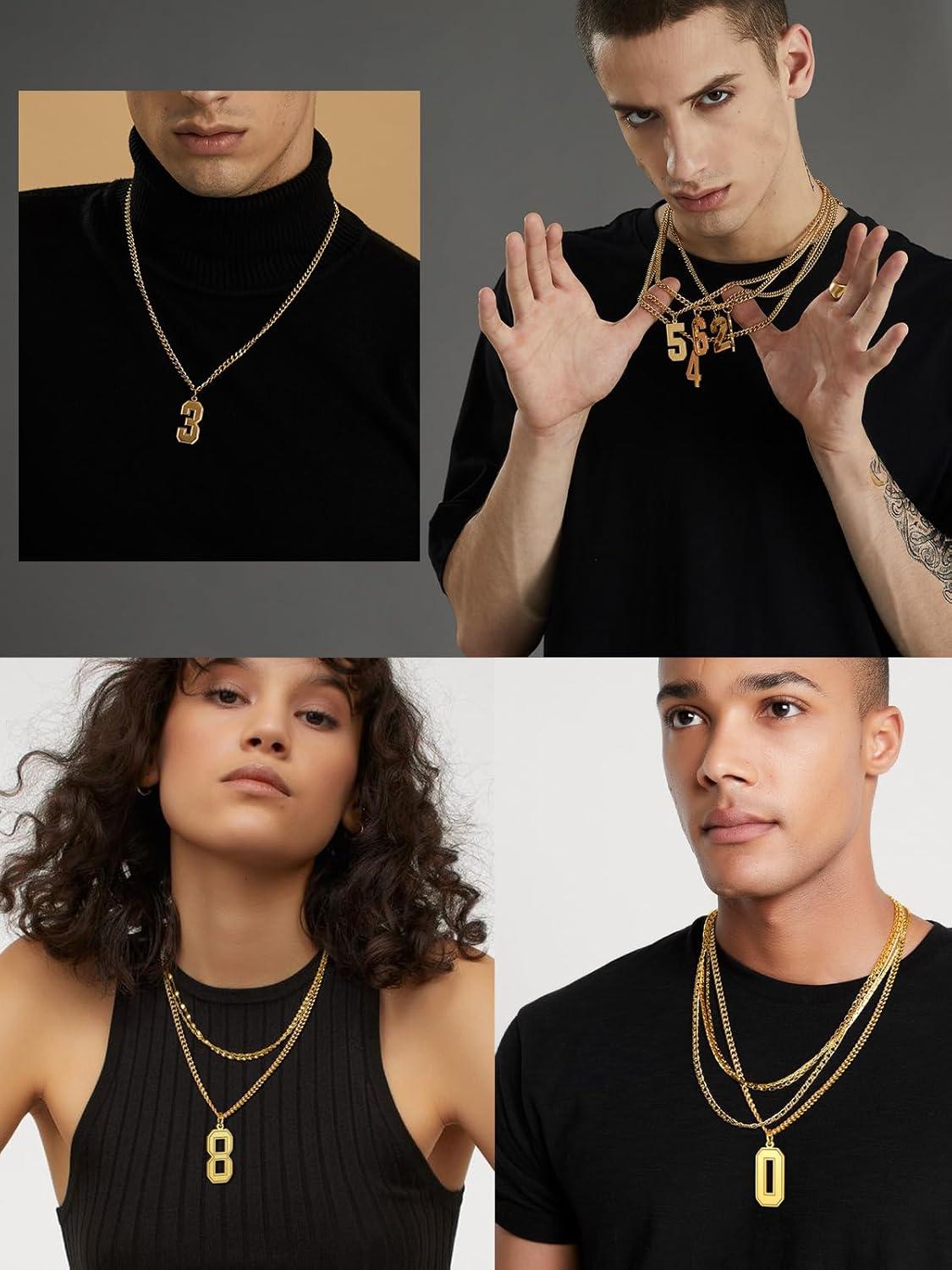 imageChainsHouse Men 09 Jersey Number Necklace Custom Necklace BaseballBasketballFootball with Number Personalized Number Pendant Stainless Steel Chain Sports Necklaces for Men Women with Gift BoxNumber 6Gold