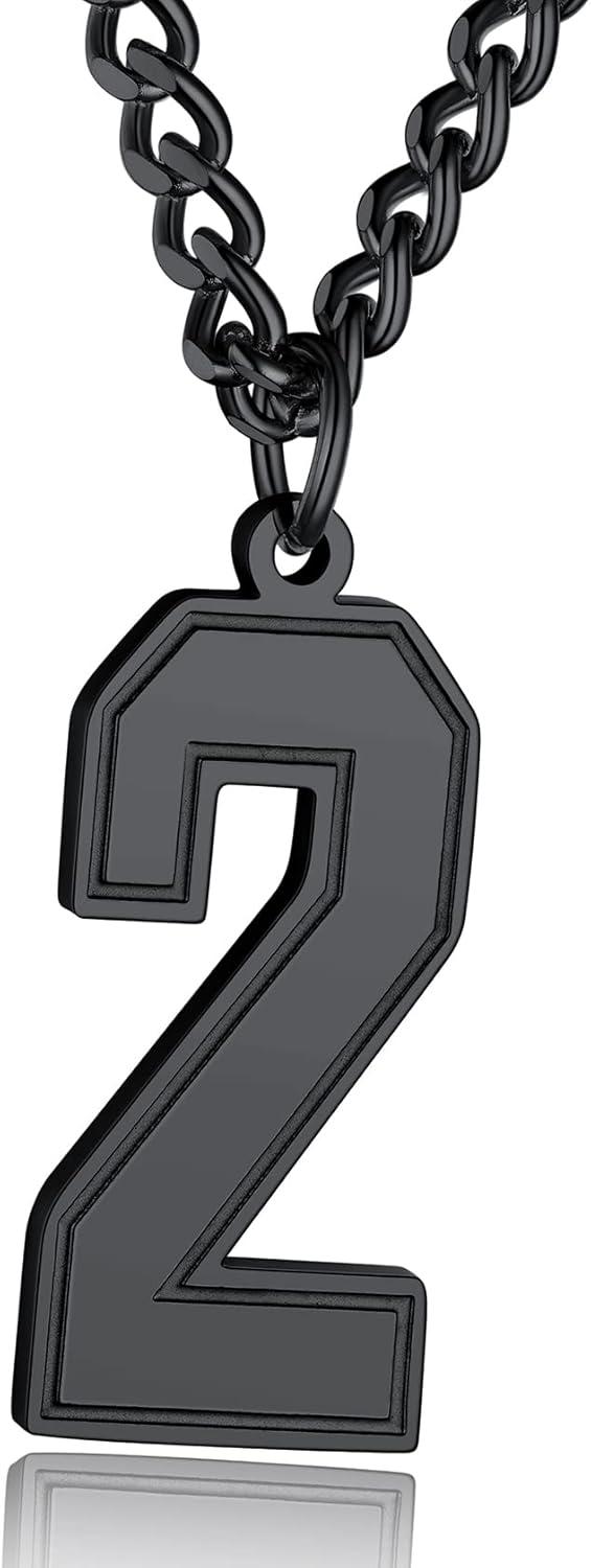 imageChainsHouse Men 09 Jersey Number Necklace Custom Necklace BaseballBasketballFootball with Number Personalized Number Pendant Stainless Steel Chain Sports Necklaces for Men Women with Gift BoxNumber 2Black