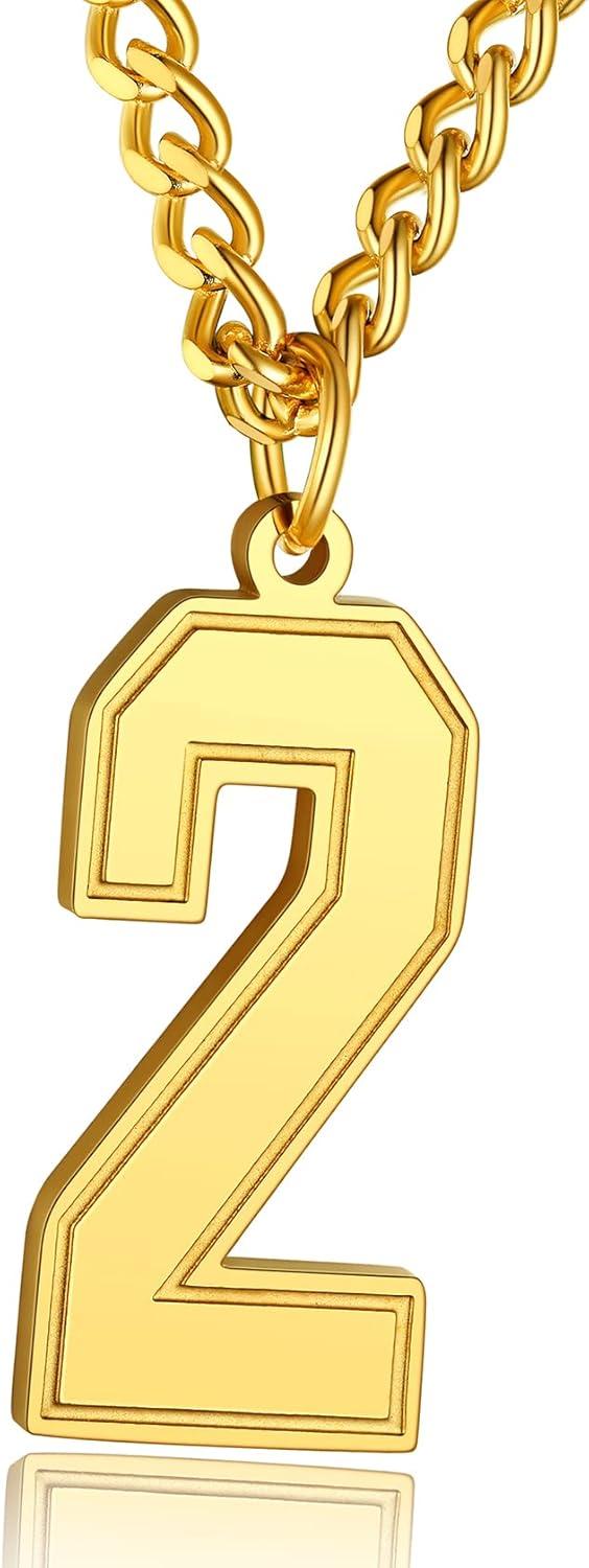 imageChainsHouse Men 09 Jersey Number Necklace Custom Necklace BaseballBasketballFootball with Number Personalized Number Pendant Stainless Steel Chain Sports Necklaces for Men Women with Gift BoxNumber 2Gold