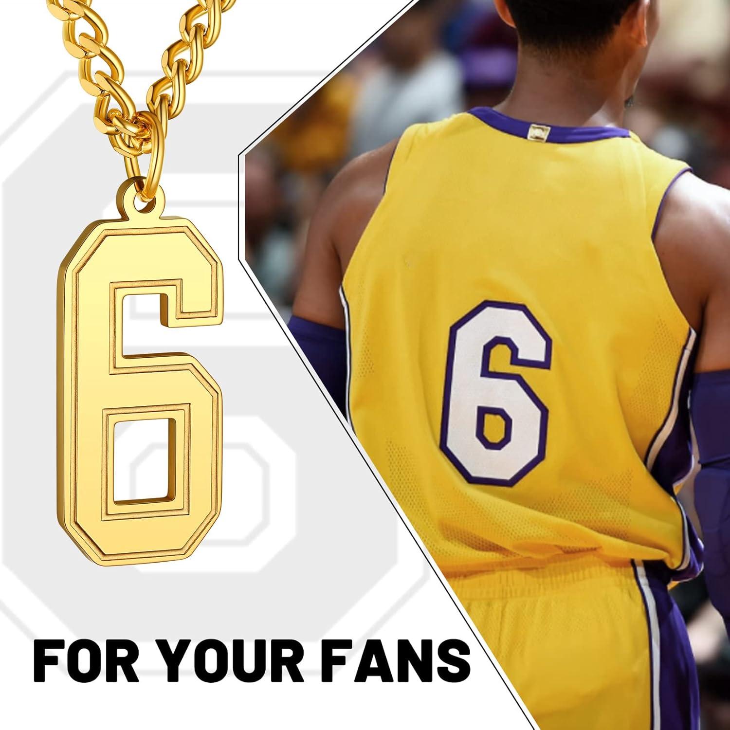 imageChainsHouse Men 09 Jersey Number Necklace Custom Necklace BaseballBasketballFootball with Number Personalized Number Pendant Stainless Steel Chain Sports Necklaces for Men Women with Gift BoxNumber 6Gold