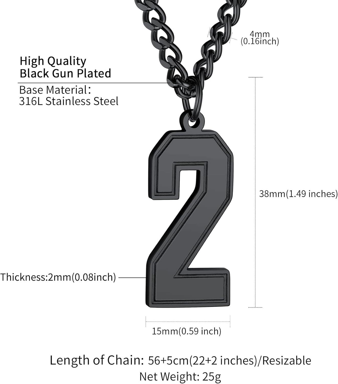 imageChainsHouse Men 09 Jersey Number Necklace Custom Necklace BaseballBasketballFootball with Number Personalized Number Pendant Stainless Steel Chain Sports Necklaces for Men Women with Gift BoxNumber 2Black