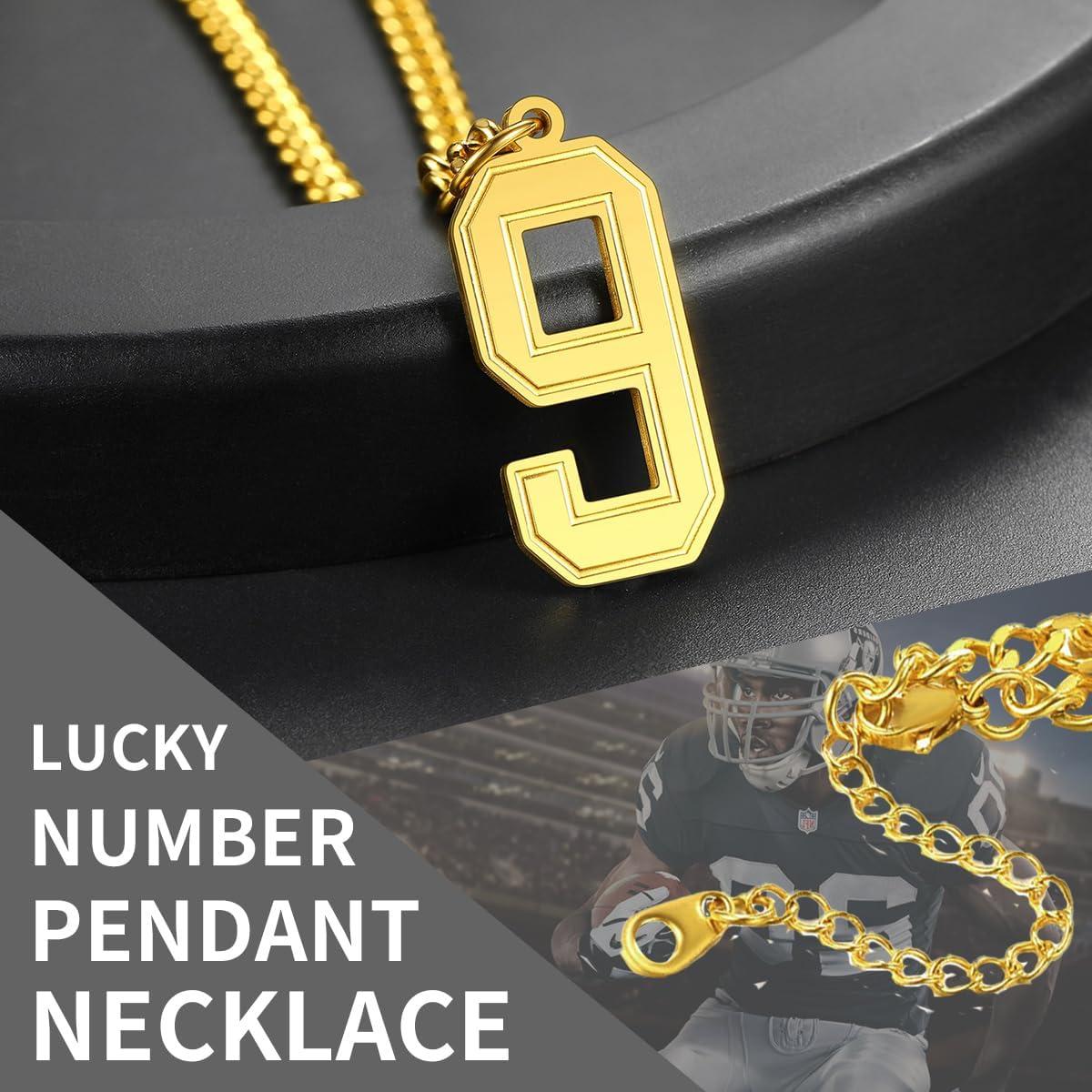 imageChainsHouse Men 09 Jersey Number Necklace Custom Necklace BaseballBasketballFootball with Number Personalized Number Pendant Stainless Steel Chain Sports Necklaces for Men Women with Gift BoxNumber 7Gold
