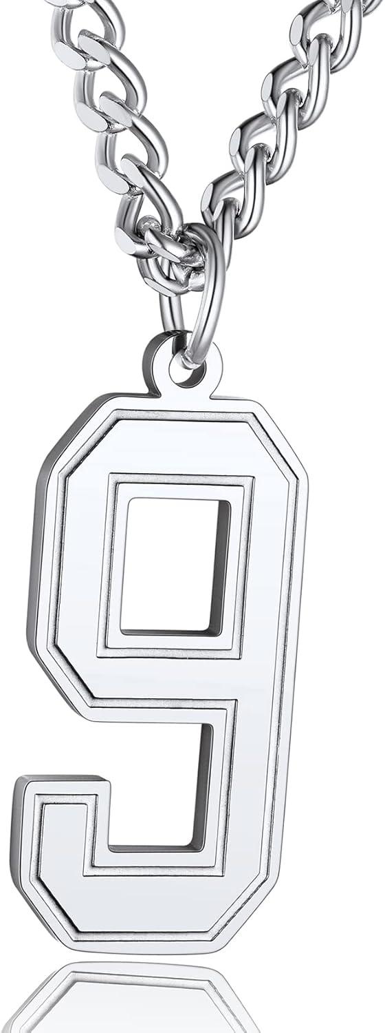 imageChainsHouse Men 09 Jersey Number Necklace Custom Necklace BaseballBasketballFootball with Number Personalized Number Pendant Stainless Steel Chain Sports Necklaces for Men Women with Gift BoxNumber 9Steel