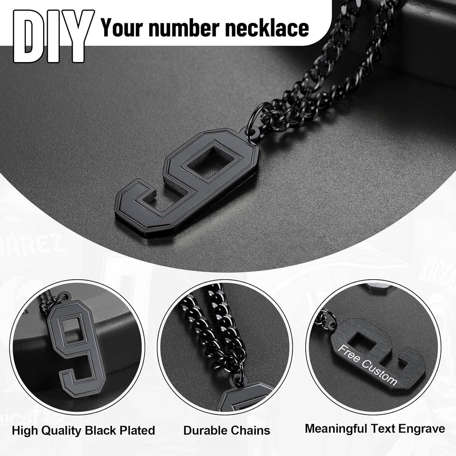 imageChainsHouse Men 09 Jersey Number Necklace Custom Necklace BaseballBasketballFootball with Number Personalized Number Pendant Stainless Steel Chain Sports Necklaces for Men Women with Gift BoxNumber 5Black