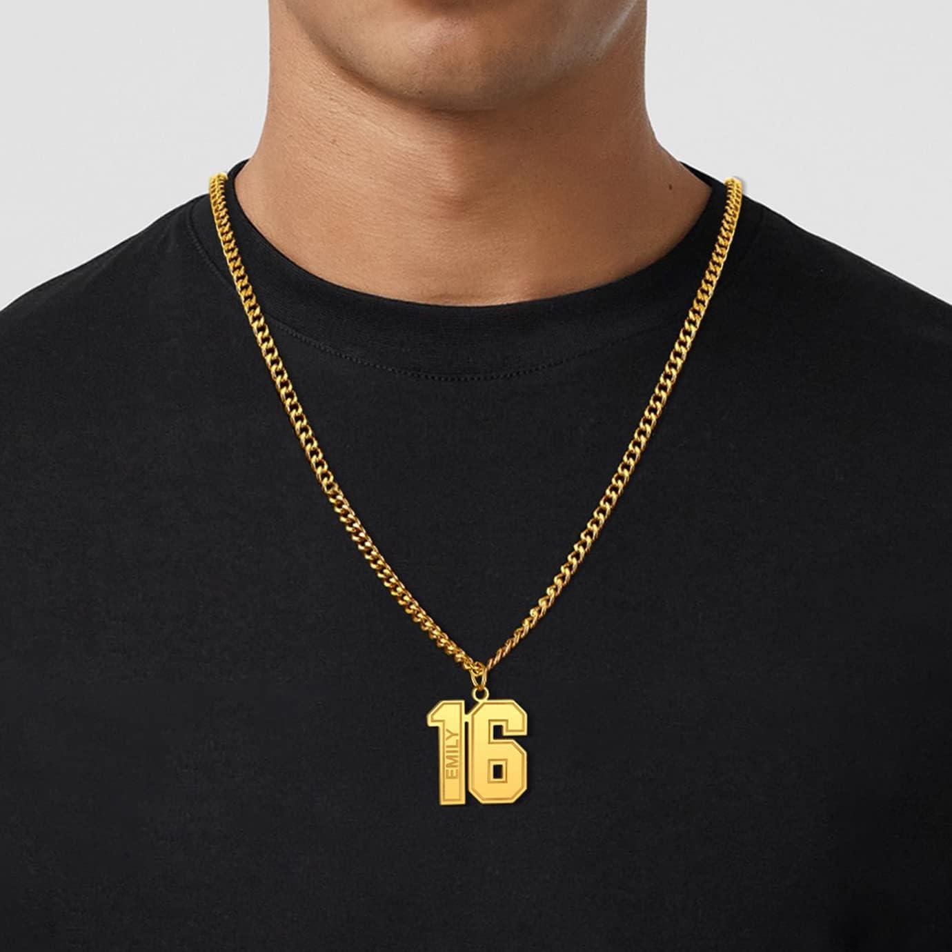 imageChainsHouse Men 09 Jersey Number Necklace Custom Necklace BaseballBasketballFootball with Number Personalized Number Pendant Stainless Steel Chain Sports Necklaces for Men Women with Gift Box0199 Number Name CustomGold