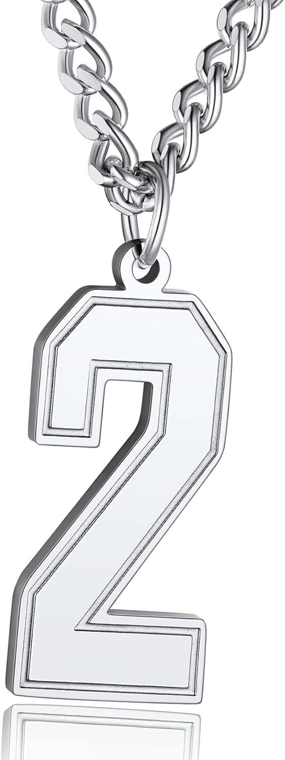 imageChainsHouse Men 09 Jersey Number Necklace Custom Necklace BaseballBasketballFootball with Number Personalized Number Pendant Stainless Steel Chain Sports Necklaces for Men Women with Gift BoxNumber 2Steel