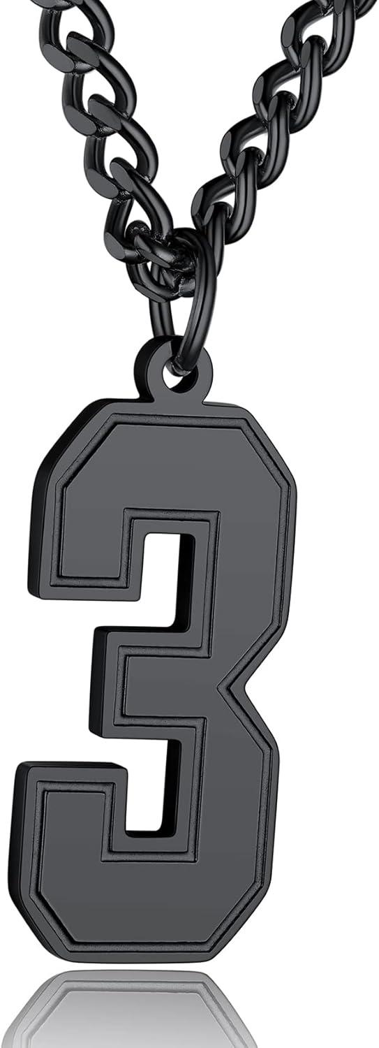 imageChainsHouse Men 09 Jersey Number Necklace Custom Necklace BaseballBasketballFootball with Number Personalized Number Pendant Stainless Steel Chain Sports Necklaces for Men Women with Gift BoxNumber 3Black