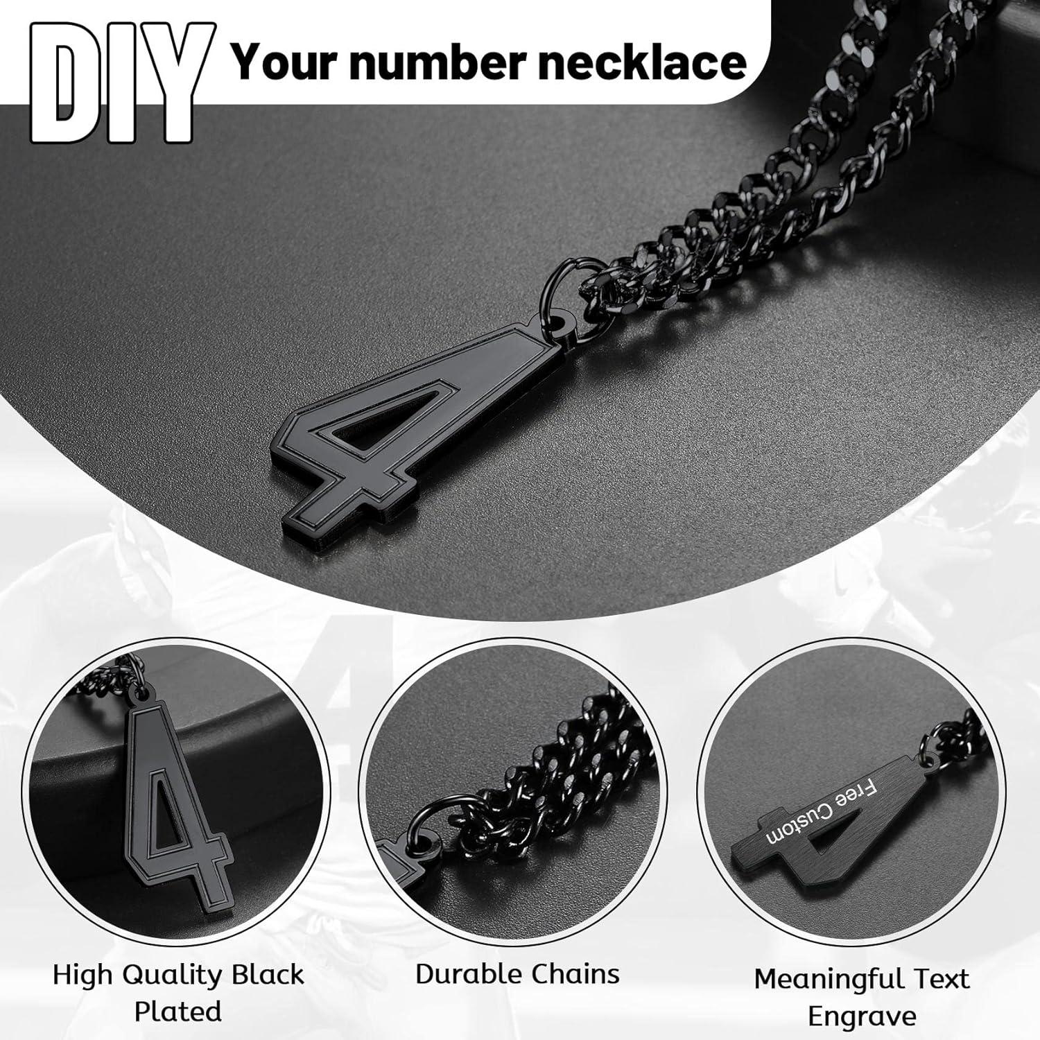 imageChainsHouse Men 09 Jersey Number Necklace Custom Necklace BaseballBasketballFootball with Number Personalized Number Pendant Stainless Steel Chain Sports Necklaces for Men Women with Gift BoxNumber 2Black