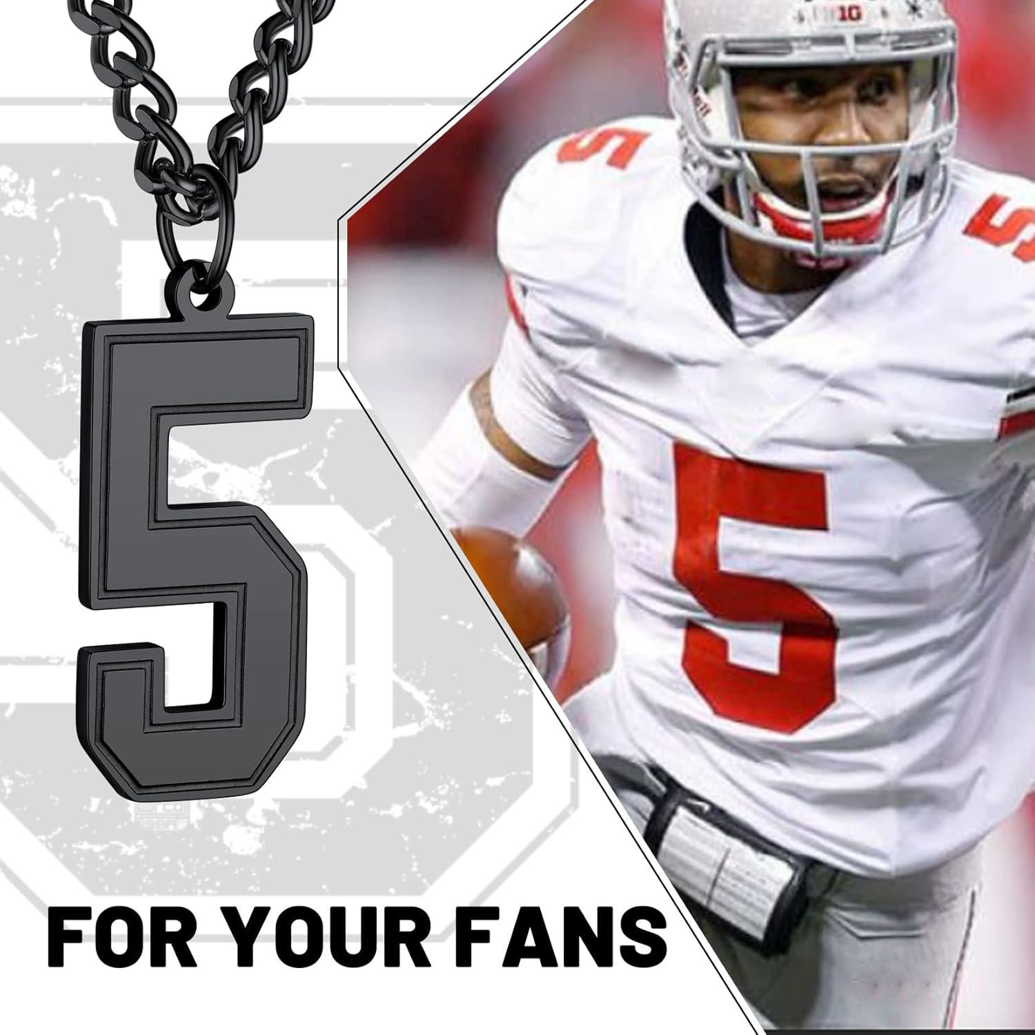 imageChainsHouse Men 09 Jersey Number Necklace Custom Necklace BaseballBasketballFootball with Number Personalized Number Pendant Stainless Steel Chain Sports Necklaces for Men Women with Gift BoxNumber 5Black