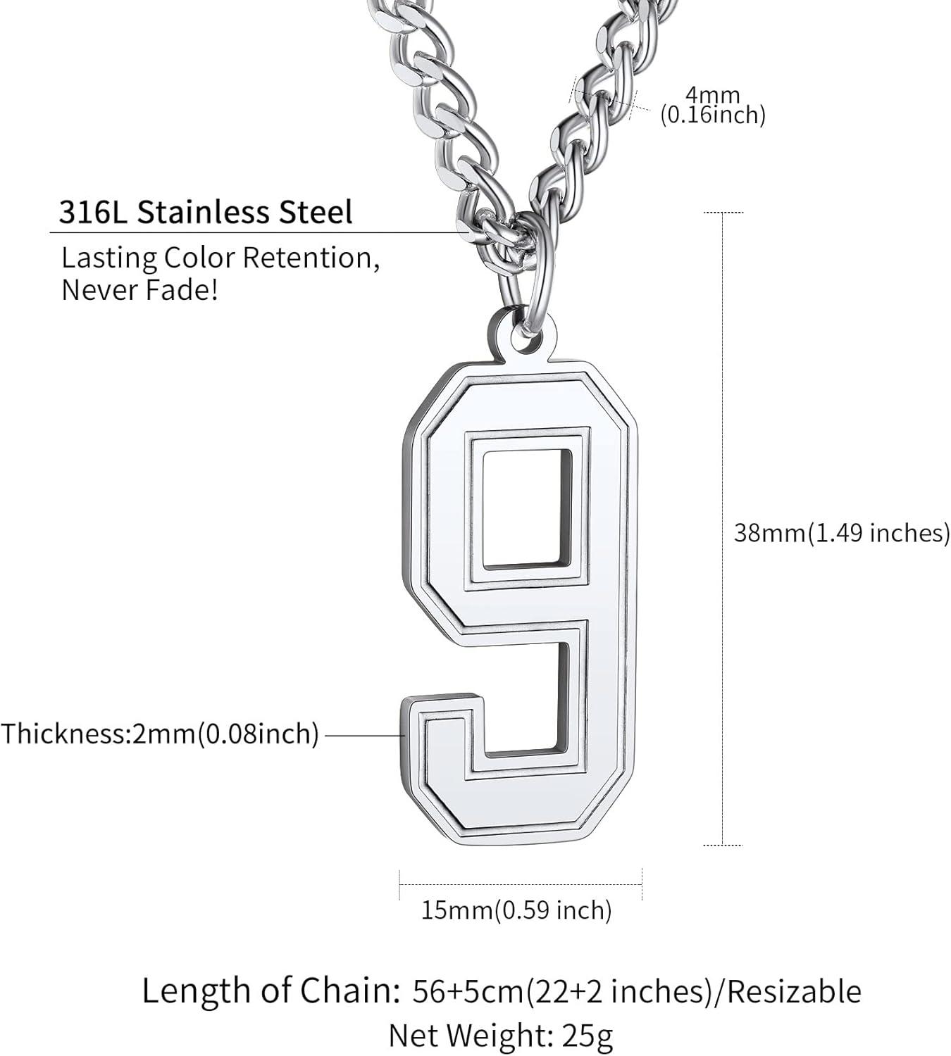 imageChainsHouse Men 09 Jersey Number Necklace Custom Necklace BaseballBasketballFootball with Number Personalized Number Pendant Stainless Steel Chain Sports Necklaces for Men Women with Gift BoxNumber 9Steel