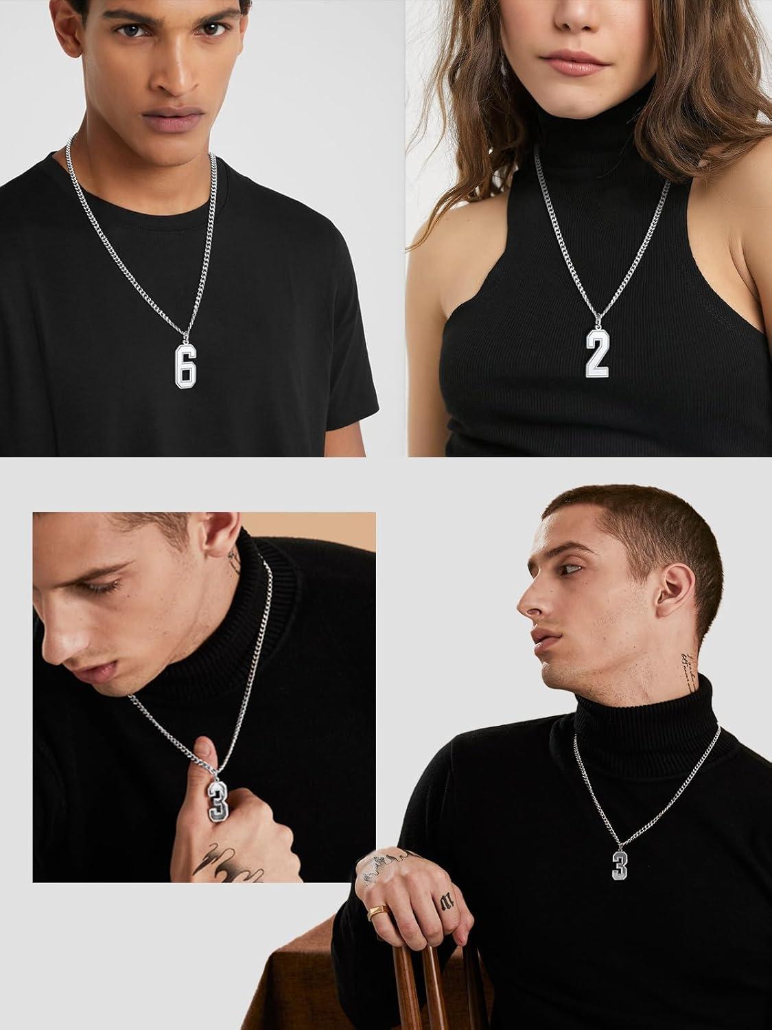 imageChainsHouse Men 09 Jersey Number Necklace Custom Necklace BaseballBasketballFootball with Number Personalized Number Pendant Stainless Steel Chain Sports Necklaces for Men Women with Gift BoxNumber 1Black