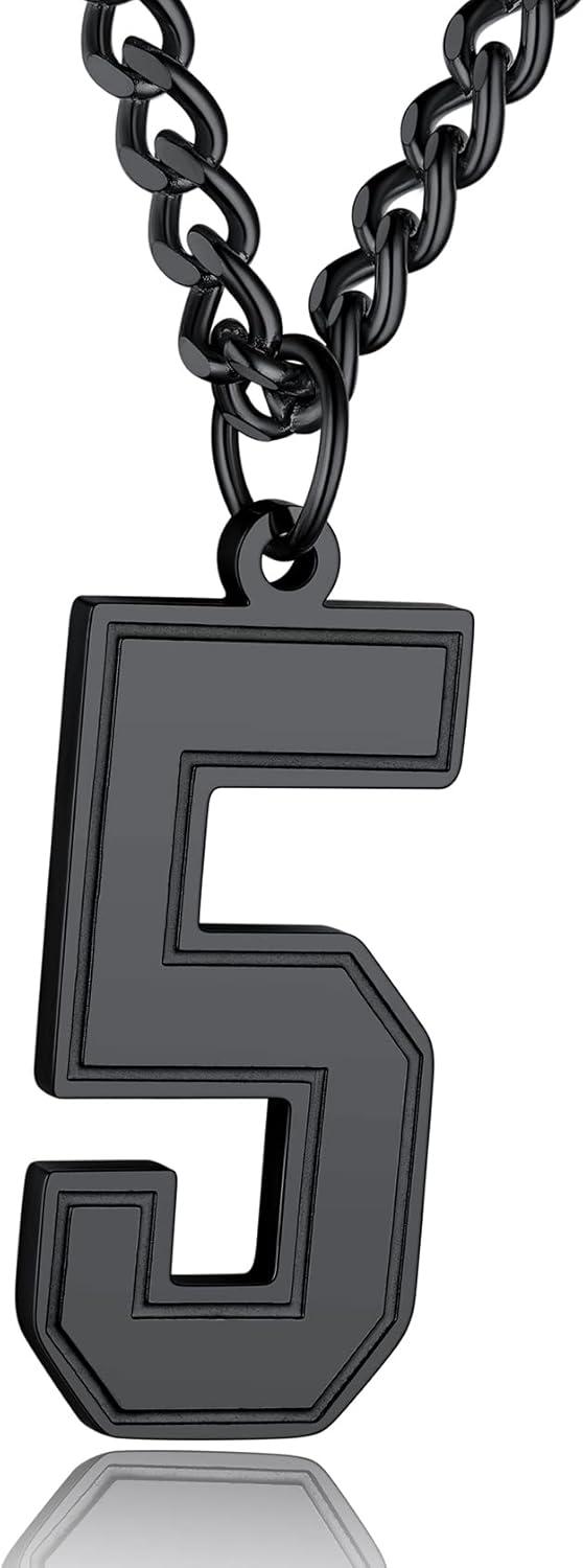 imageChainsHouse Men 09 Jersey Number Necklace Custom Necklace BaseballBasketballFootball with Number Personalized Number Pendant Stainless Steel Chain Sports Necklaces for Men Women with Gift BoxNumber 5Black