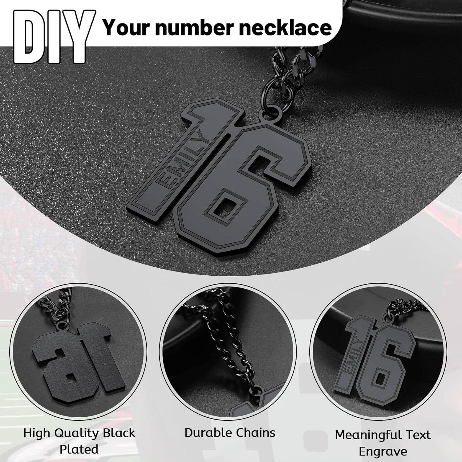 imageChainsHouse Men 09 Jersey Number Necklace Custom Necklace BaseballBasketballFootball with Number Personalized Number Pendant Stainless Steel Chain Sports Necklaces for Men Women with Gift Box0199 Number Name CustomBlack