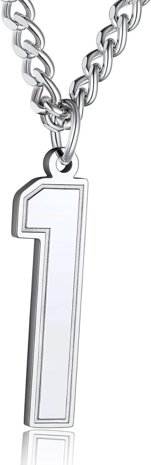 imageChainsHouse Men 09 Jersey Number Necklace Custom Necklace BaseballBasketballFootball with Number Personalized Number Pendant Stainless Steel Chain Sports Necklaces for Men Women with Gift BoxNumber 1Steel