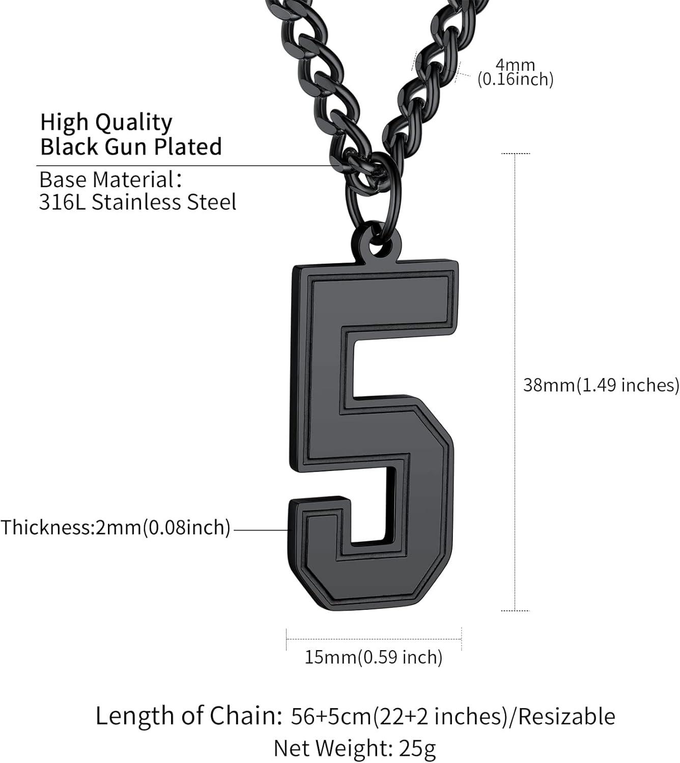 imageChainsHouse Men 09 Jersey Number Necklace Custom Necklace BaseballBasketballFootball with Number Personalized Number Pendant Stainless Steel Chain Sports Necklaces for Men Women with Gift BoxNumber 5Black