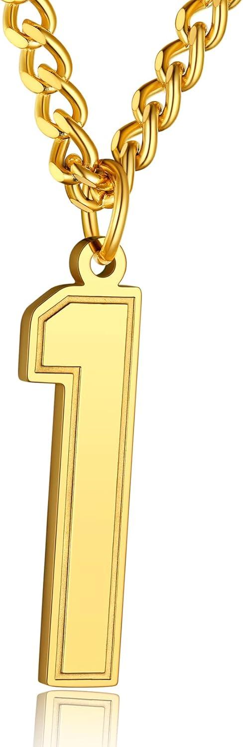 imageChainsHouse Men 09 Jersey Number Necklace Custom Necklace BaseballBasketballFootball with Number Personalized Number Pendant Stainless Steel Chain Sports Necklaces for Men Women with Gift BoxNumber 1Gold
