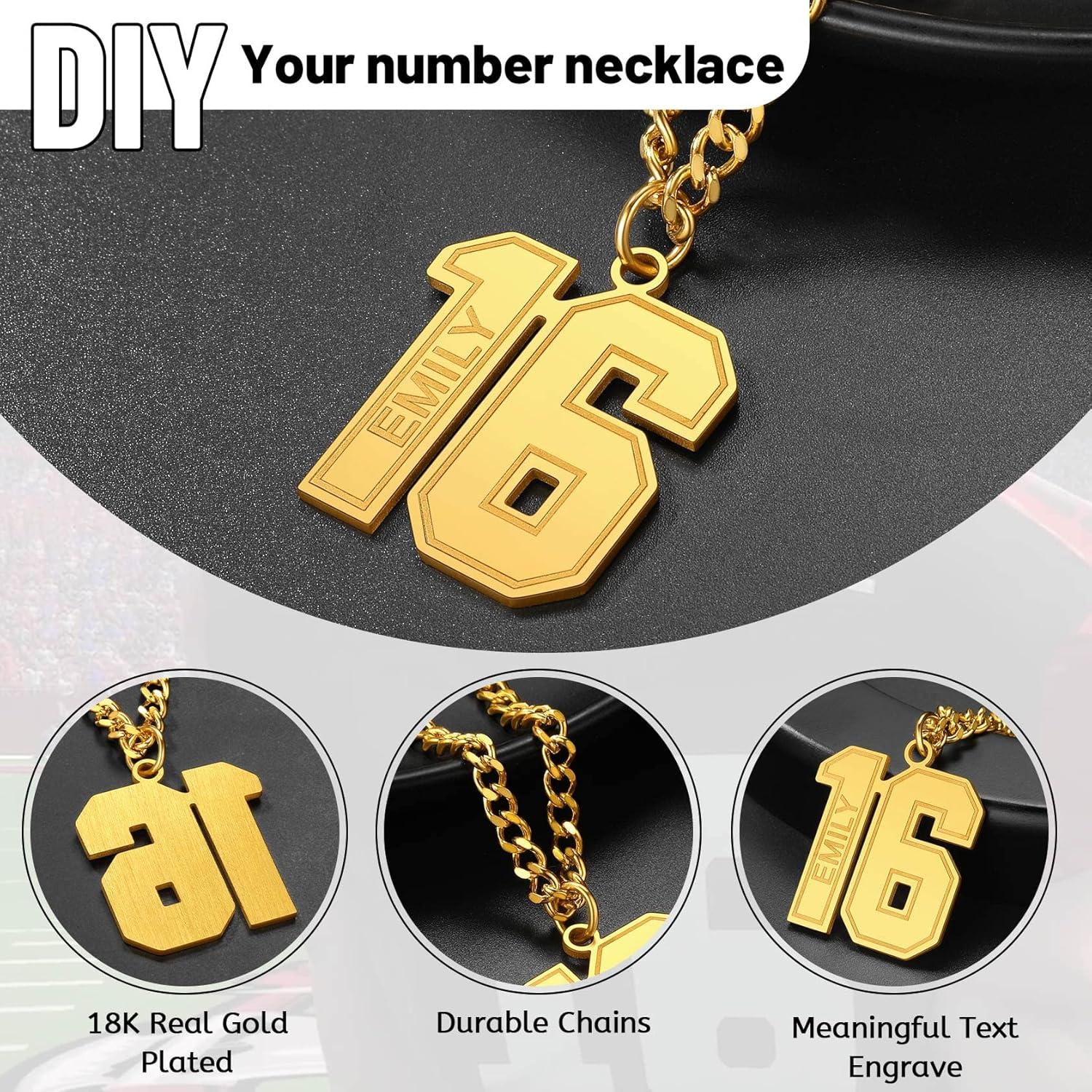 imageChainsHouse Men 09 Jersey Number Necklace Custom Necklace BaseballBasketballFootball with Number Personalized Number Pendant Stainless Steel Chain Sports Necklaces for Men Women with Gift Box0199 Number Name CustomGold