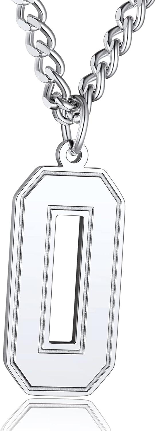 imageChainsHouse Men 09 Jersey Number Necklace Custom Necklace BaseballBasketballFootball with Number Personalized Number Pendant Stainless Steel Chain Sports Necklaces for Men Women with Gift BoxNumber 0Steel